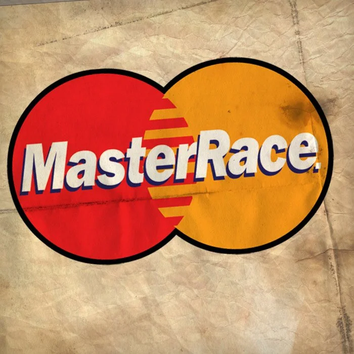 MasterRace logo with overlapping red and yellow circles on a textured background.