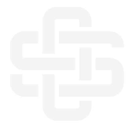 A black and white abstract geometric logo with interlocking shapes forming a symmetrical pattern.