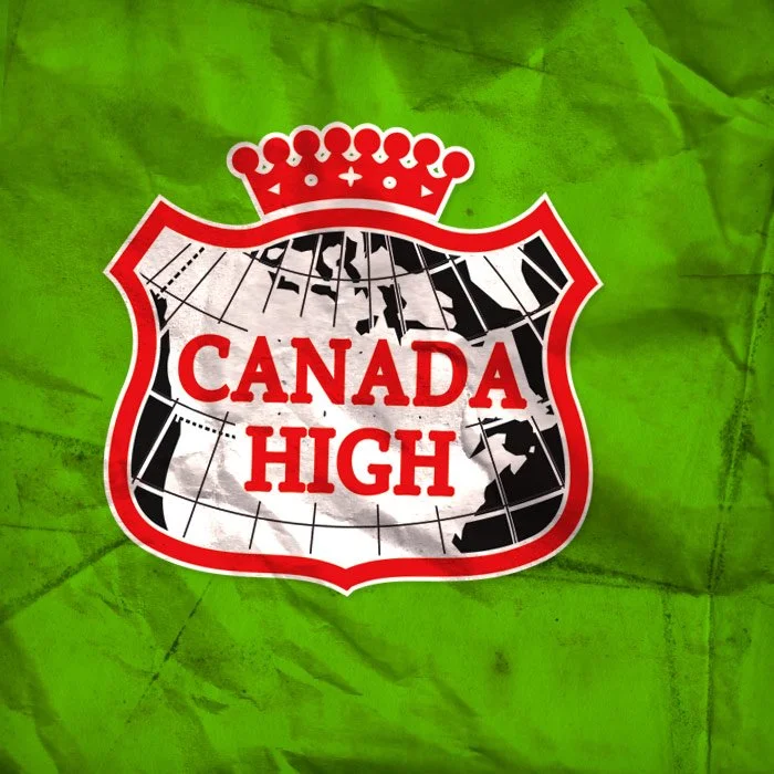 A green background with a crest-style logo featuring a crown on top. The logo contains an outline of a map of Canada with the words "Canada High" in red text.