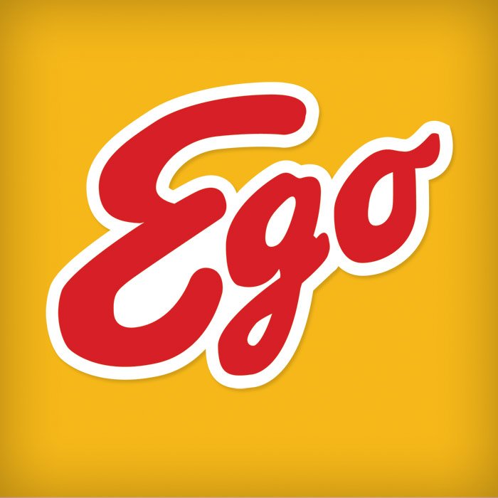 Red and white logo reading 'Ego' on a yellow background.