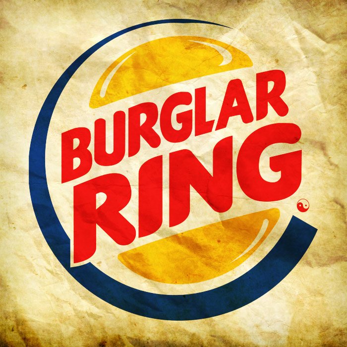 Burger King logo edited to say Burglar Ring with a sad face emoji.