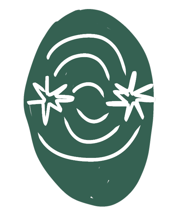 Neon sign of a smiling face with star-shaped eyes and curved lines for a nose and mouth.