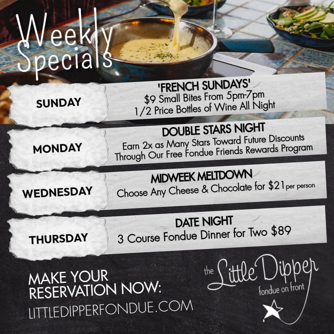 Weekly Dinner Specials at Little Dipper Fondue Wilmington NC