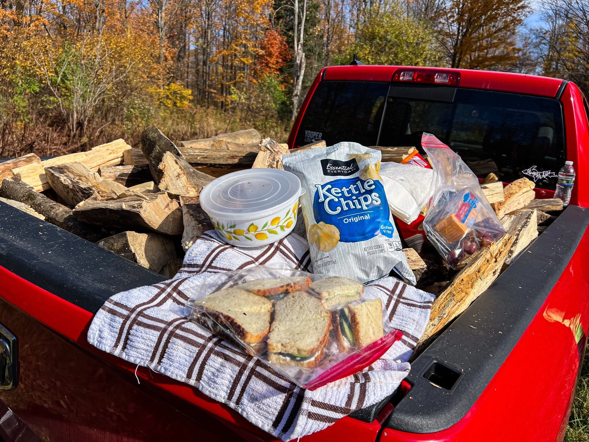 If you eat lunch out of the bed of your truck while you're out chopping wood, that counts as a picnic, right? #picnicweather 

#LumberjackLife #yooperlife #yooper #fallvibes