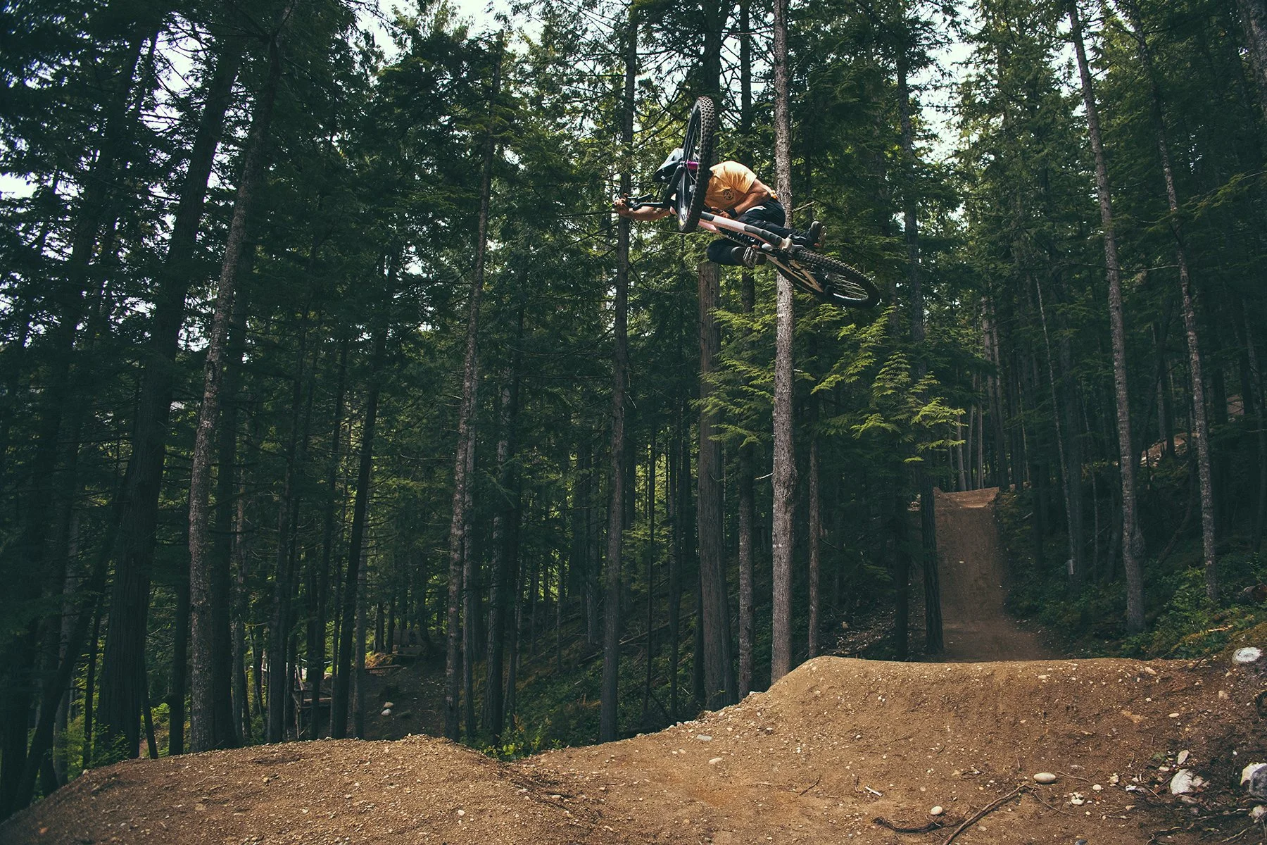Person getting air on a mountain bike