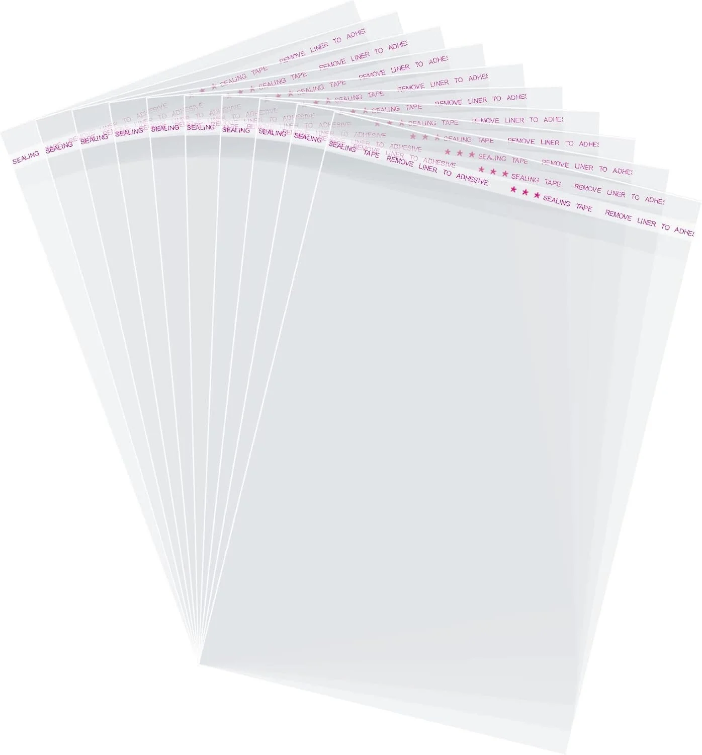 Clear plastic sleeve envelopes, self sealing tape