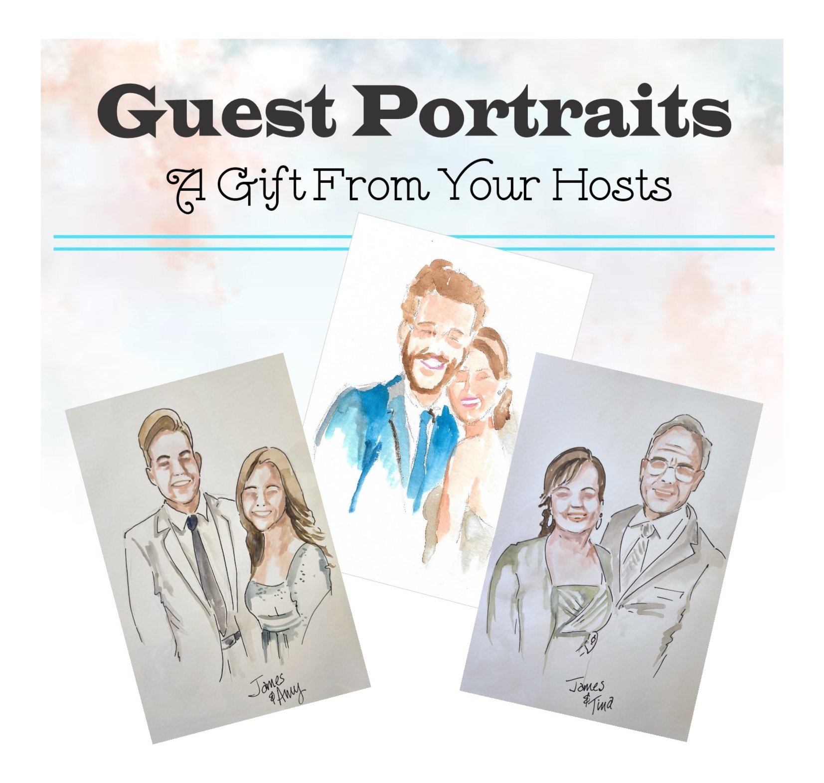 hand painted guest portraits created live as an entertainment and a gift