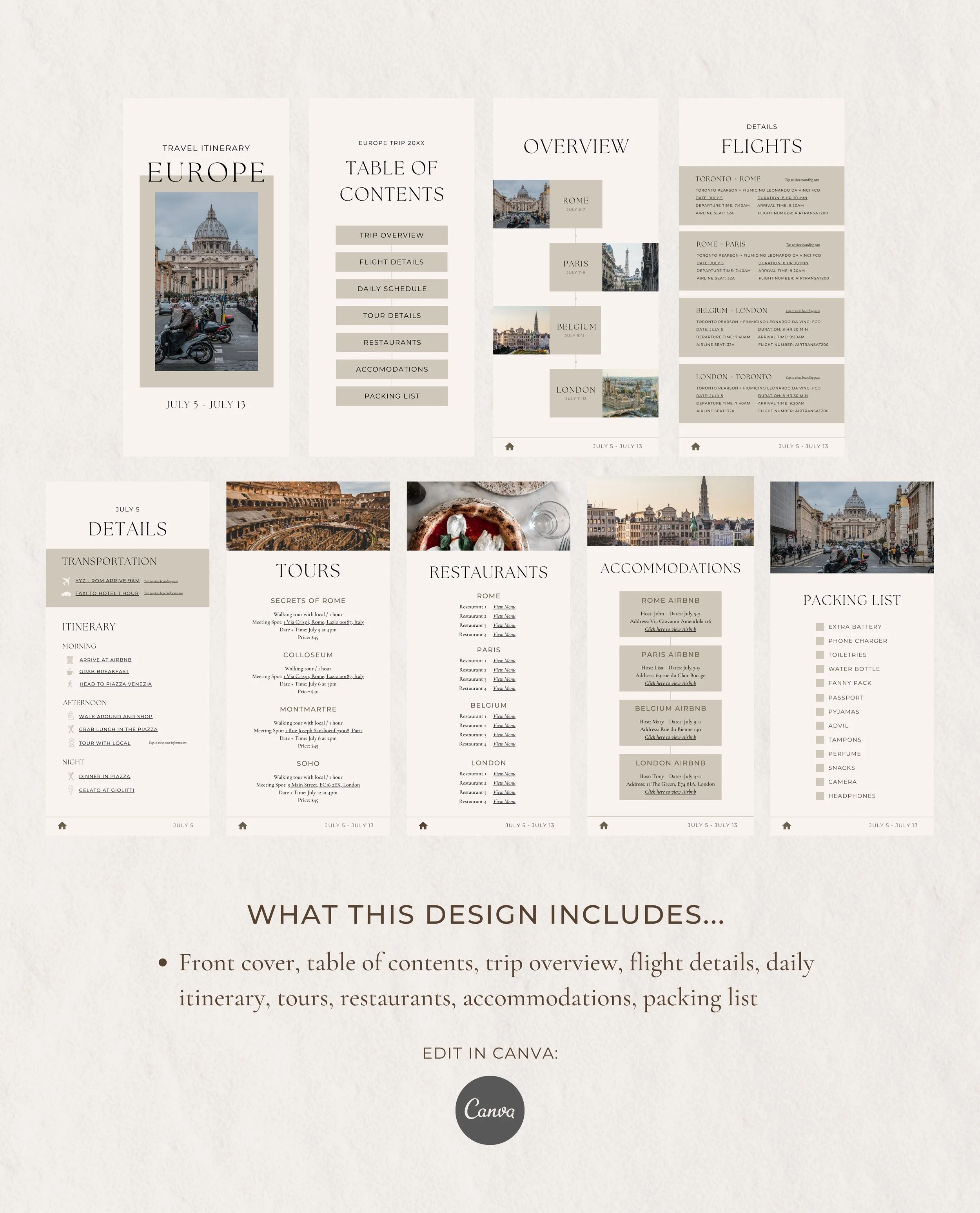 Travel Itinerary Canva Template — Fern and Oak