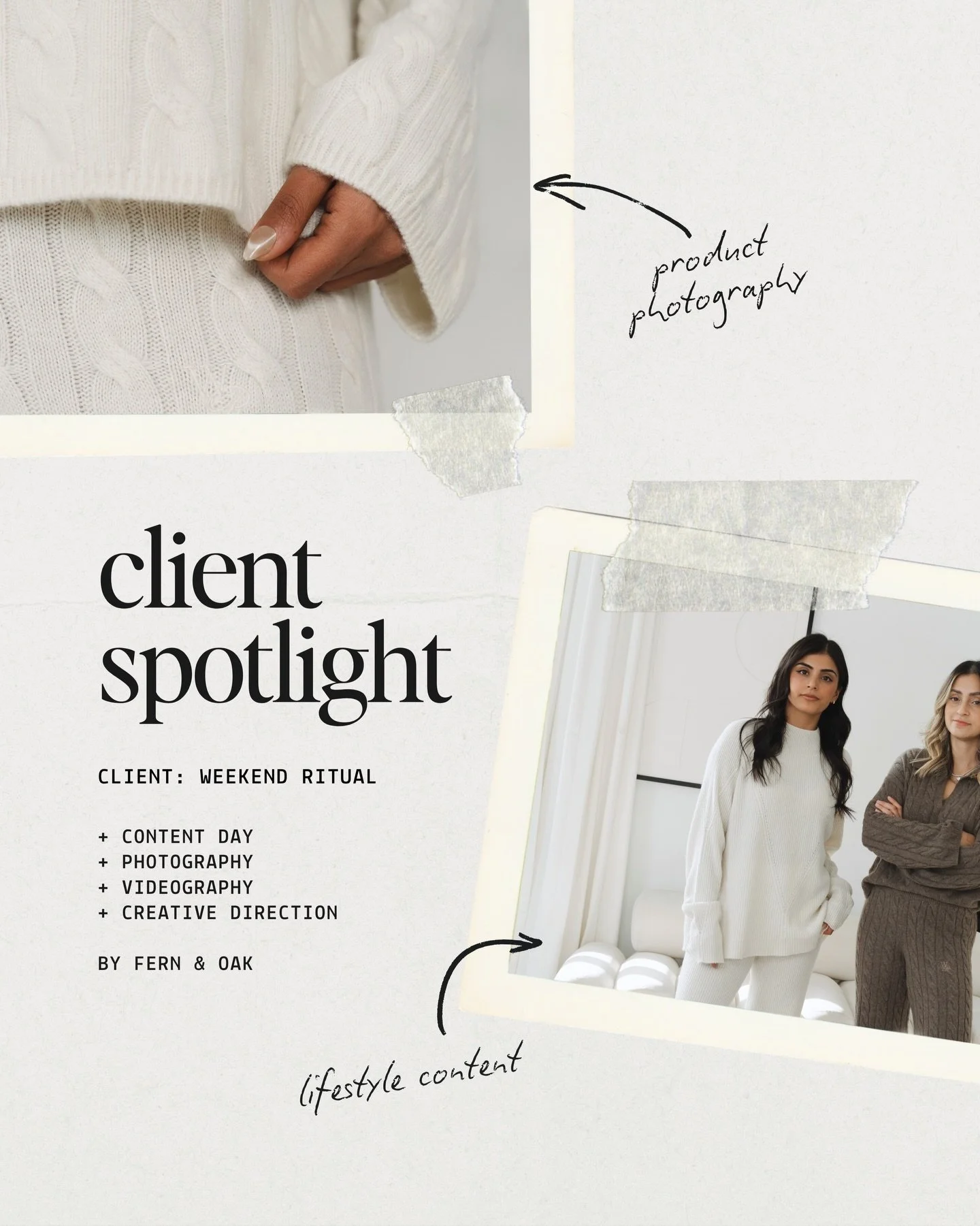 Weekend Ritual came to us ahead of their launch needing content for their luxury cashmere essentials, and we delivered a full month of visuals captured in one day.

Product photography, founder content, lifestyle shots, videos and b-roll ready to pos