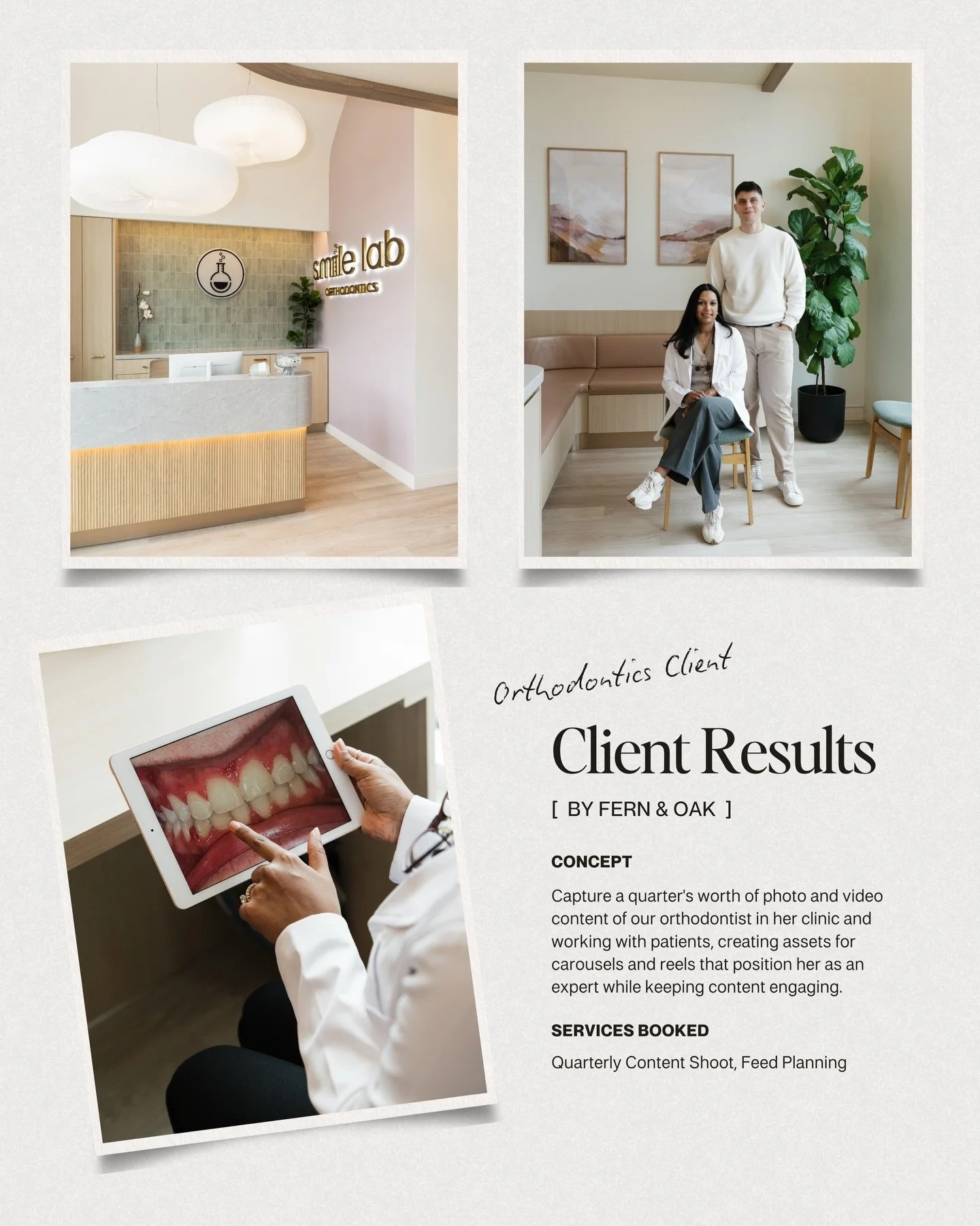 A new orthodontic practice needed content to build trust, educate patients, and establish their brand on social media. They booked us for social media feed planning and quarterly content shoots, so we delivered a full quarter of content captured in o