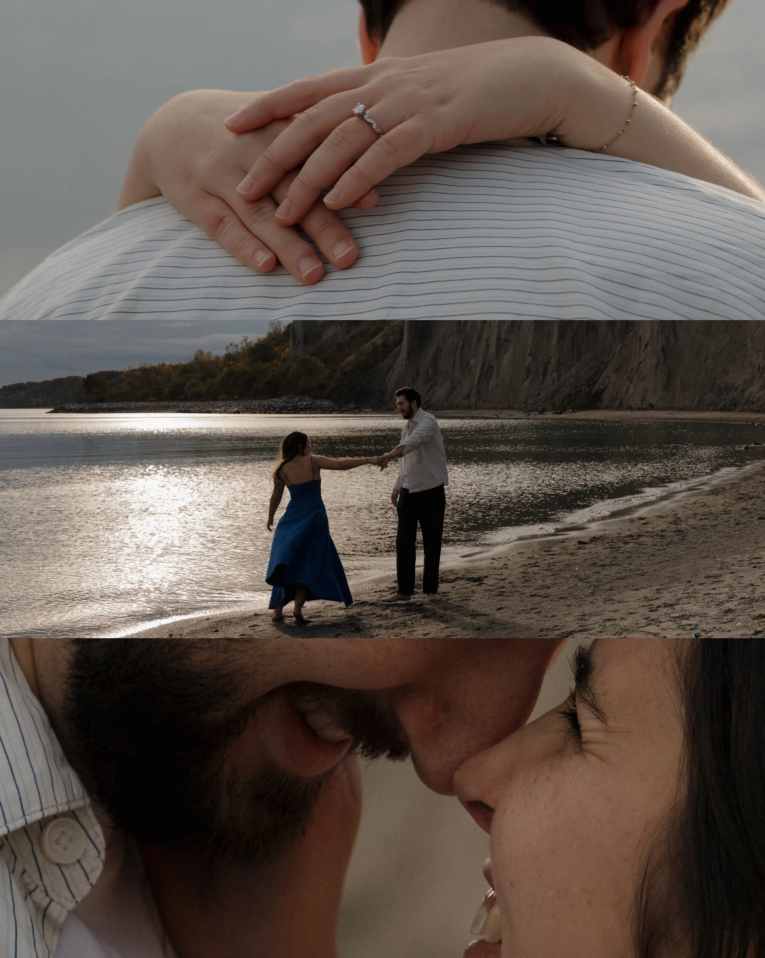 Scarborough Bluffs at golden hour and memories you get to keep forever >> 🥹🤍🌅 

/ engagement photos, engagement session, couples photoshoot, golden hour engagement, sunset engagement session, golden hour photography, Scarborough Bluffs engag
