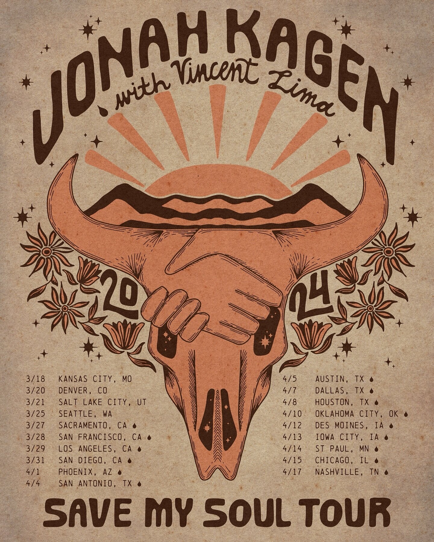 Illustrating this tour poster for @jonahkagen was super cool - getting the call from his team a few months later that I would need to adjust it to add one of my other all time favorite people to work with with as the opener made it 100% cooler. I hav