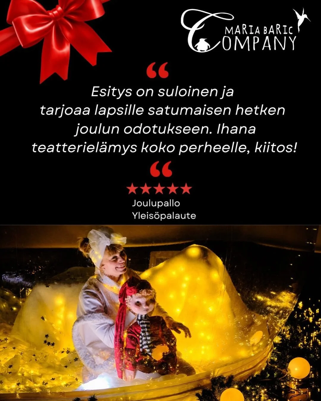 T&auml;n&auml;&auml;n Kulttuurimyllyss&auml; tarjolla taas hyv&auml;n mielen nukketeatteriesitys koko perheelle! ✨🎁 

T&auml;lt&auml; kaudelta j&auml;ljell&auml; en&auml;&auml; seuraavat n&auml;yt&ouml;kset:
✨la 13.12. Klo 15
✨la 13.12. Klo 16.30
✨p