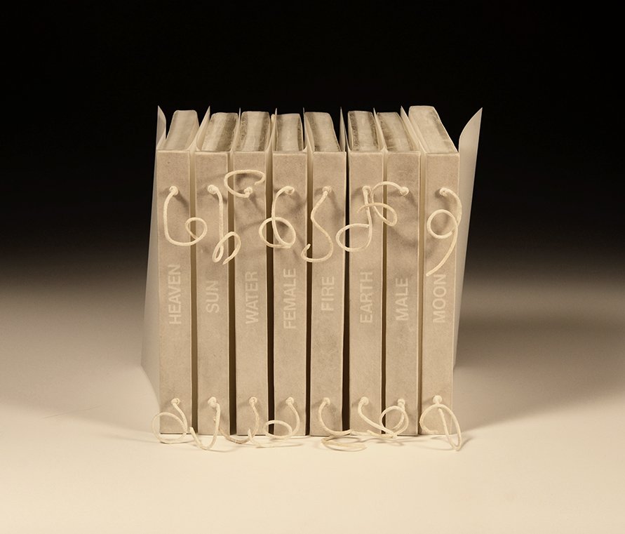 Origins, Bound Sections. Pages made with handmade, cast soap bound with candle wick cord.