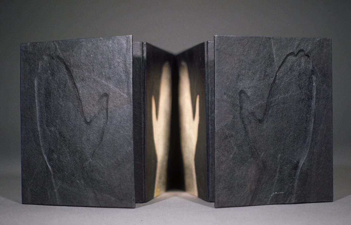 Terrain, Mixed media handmade book. White gold inlays.