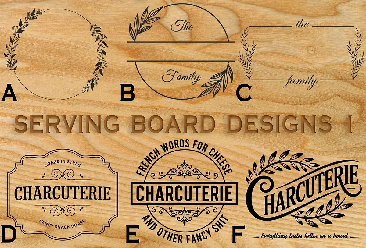 Personalised laser engraved charcuterie serving board in natural beech wood with custom name engraving
