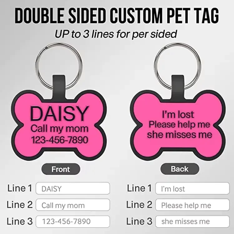 Custom double-sided silicone dog tag with up to 3 lines of engraving per side