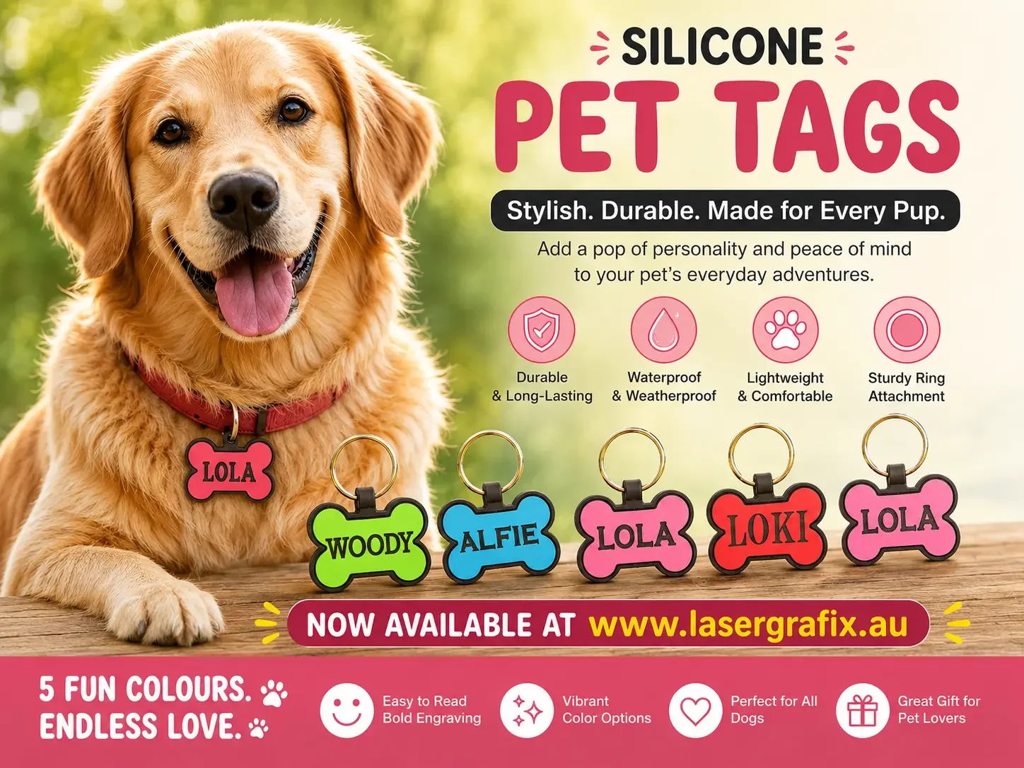Silicone Pet Tag — Double Sided, Custom Engraved