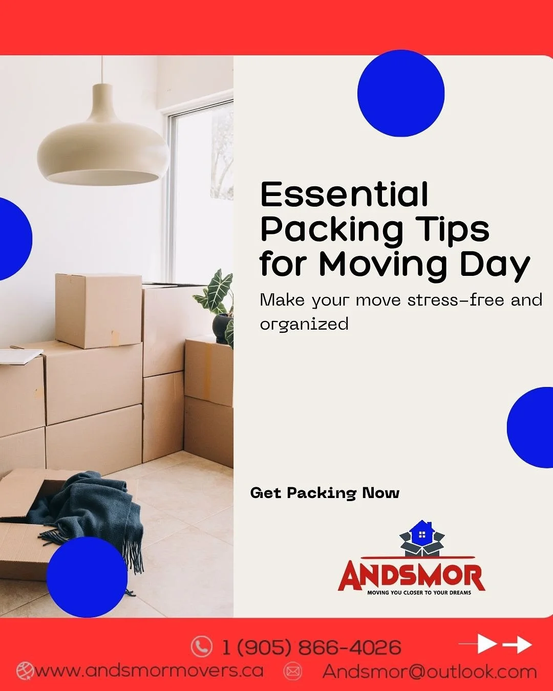 Packing Tip of the Day 🧠📦
Start with the heaviest items on the bottom and the lightest on top! This keeps your boxes stable and prevents damage during your move.

At Andsmor Movers, we don&rsquo;t just move &mdash; we move smart. 💪📦
Need help pac