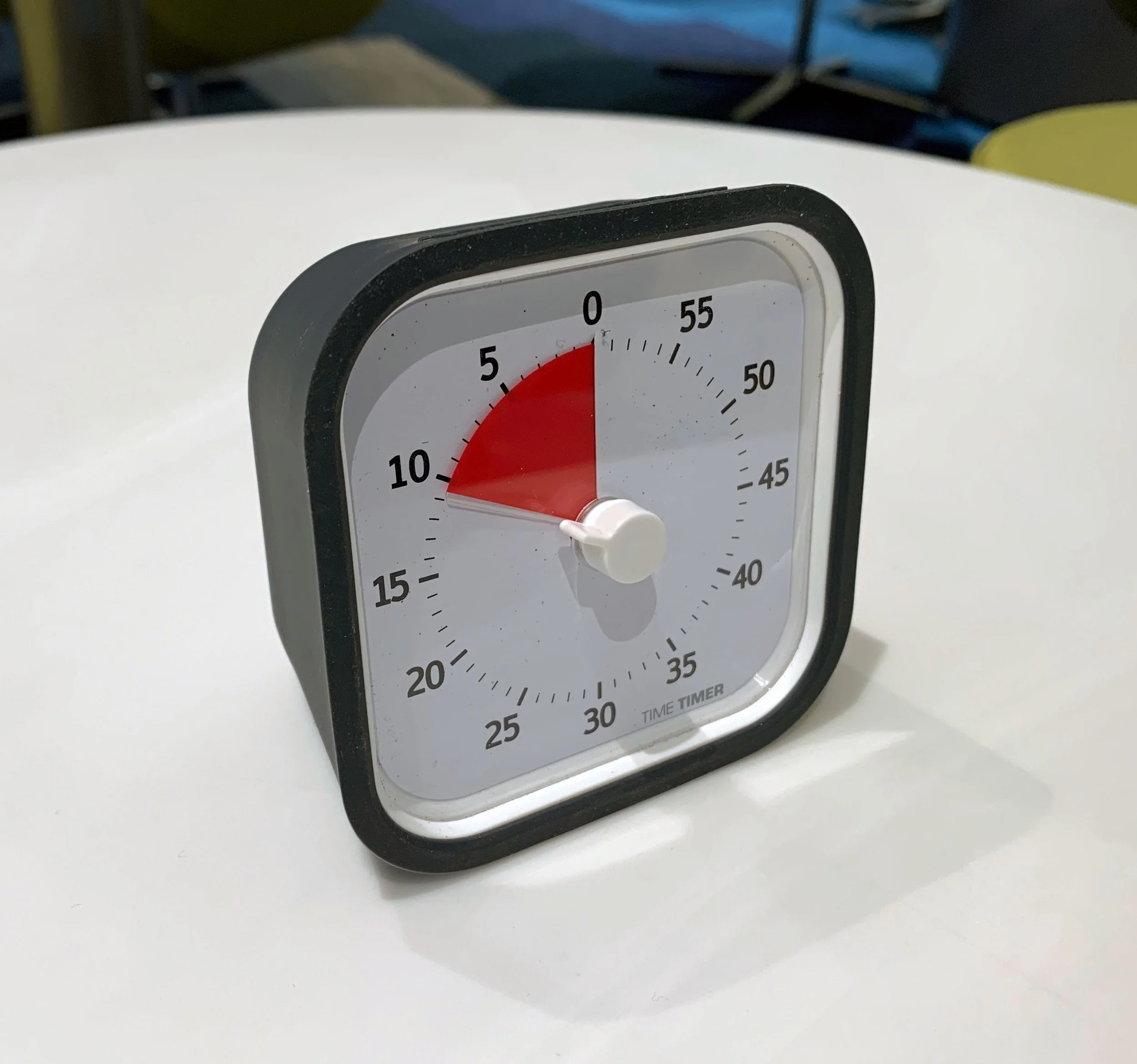 A square timer with a red countdown section