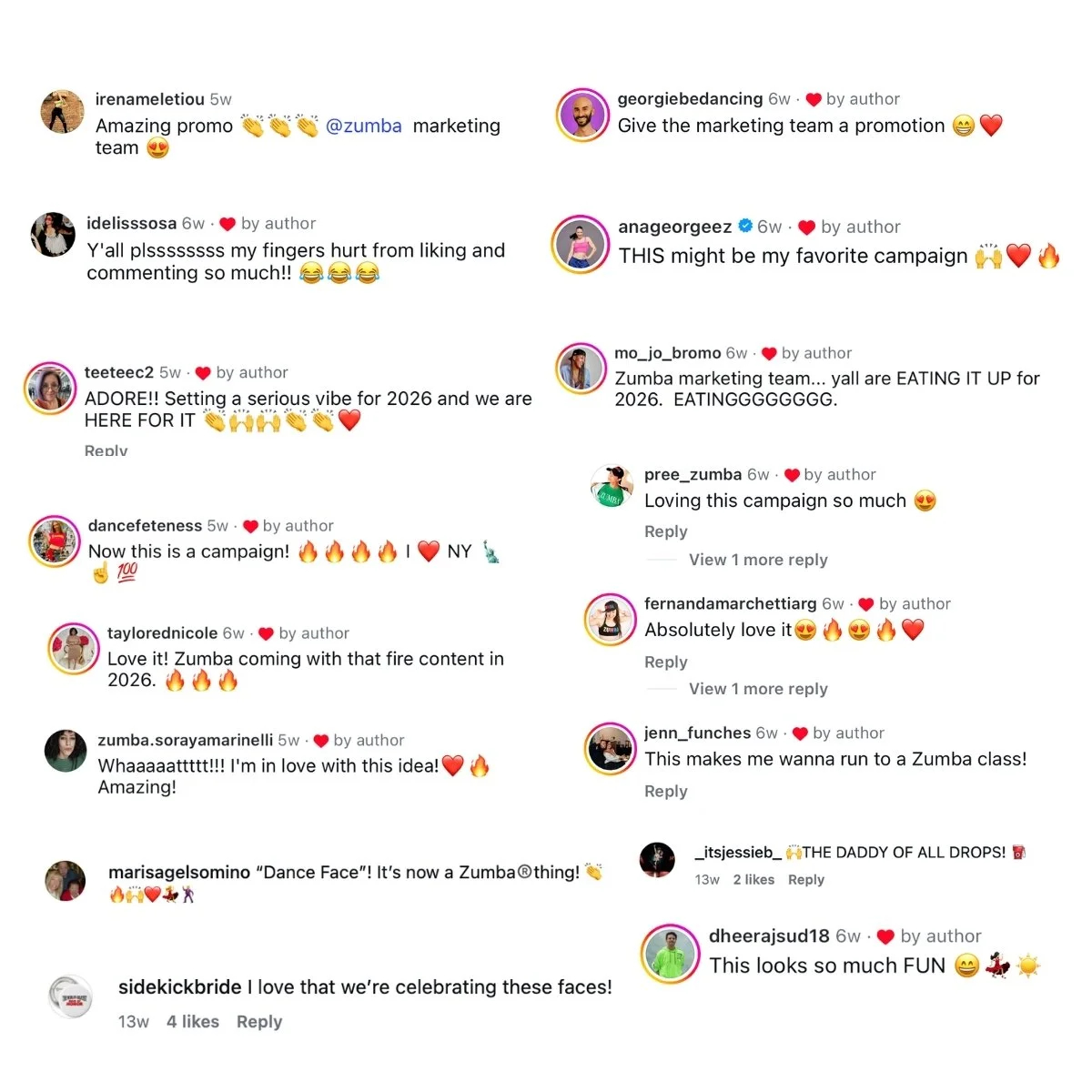 Positive Instagram comments and campaign feedback
