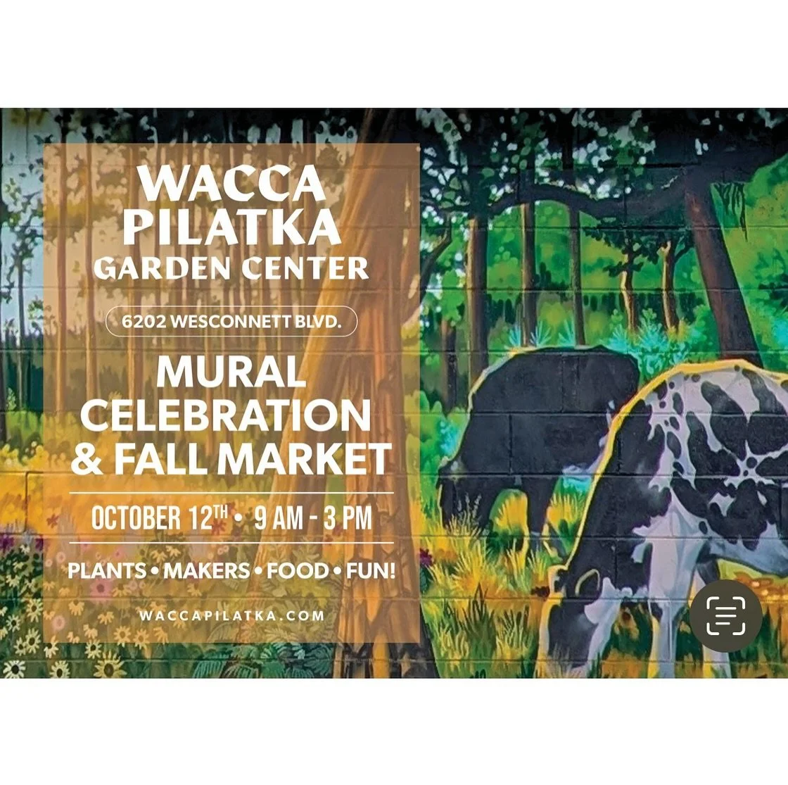 Our Wacca Pilatka Mural Celebration & Fall Makers Market  is coming soon on Sunday, October 12th from 9 am to 3 pm!  Come check out our new mural by artist @shaunthurston and shop amazing handmade floral reliefs by @wiregrass_everlasting , staine