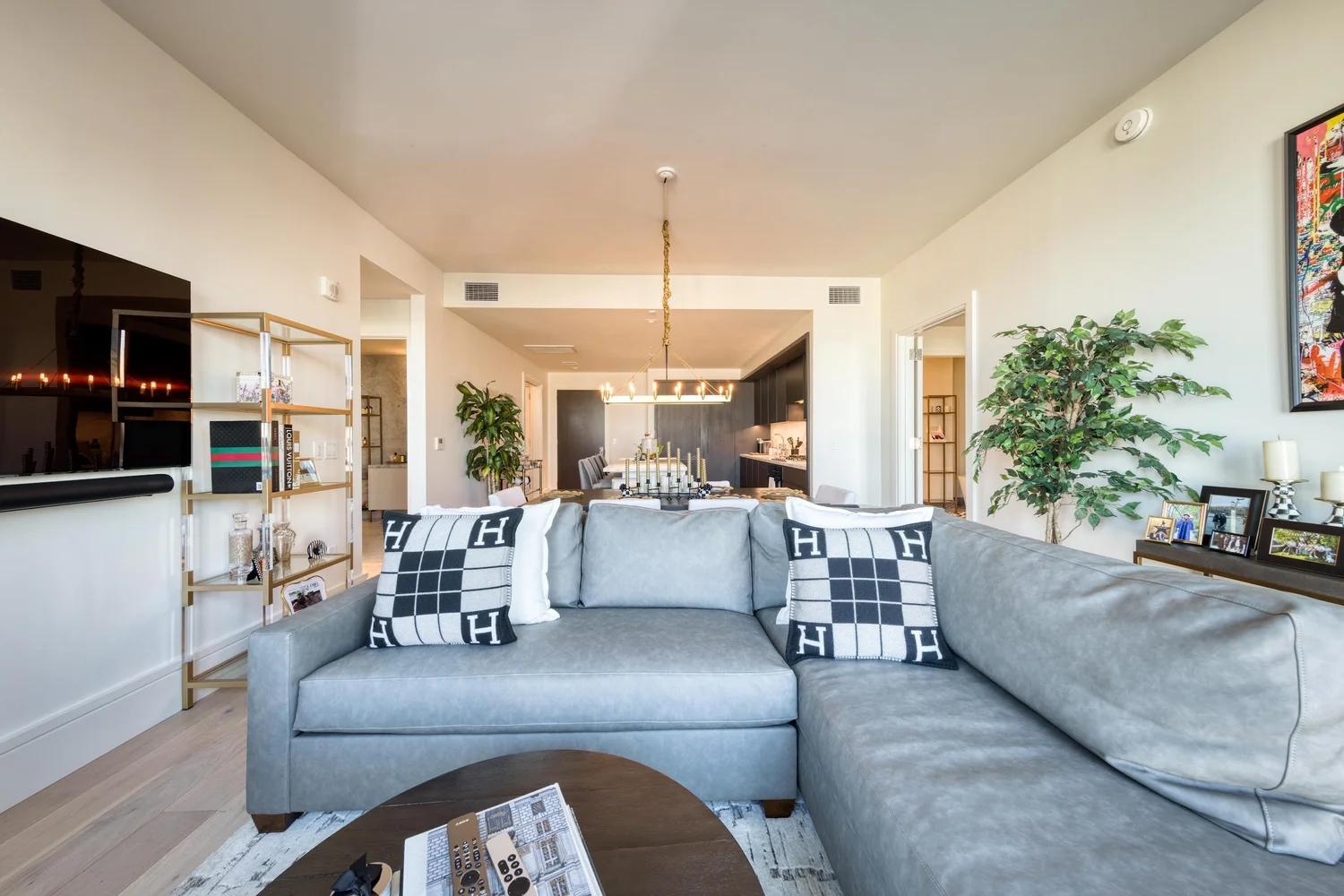 1515 Union St #5C — living room sectional with Hermès accents