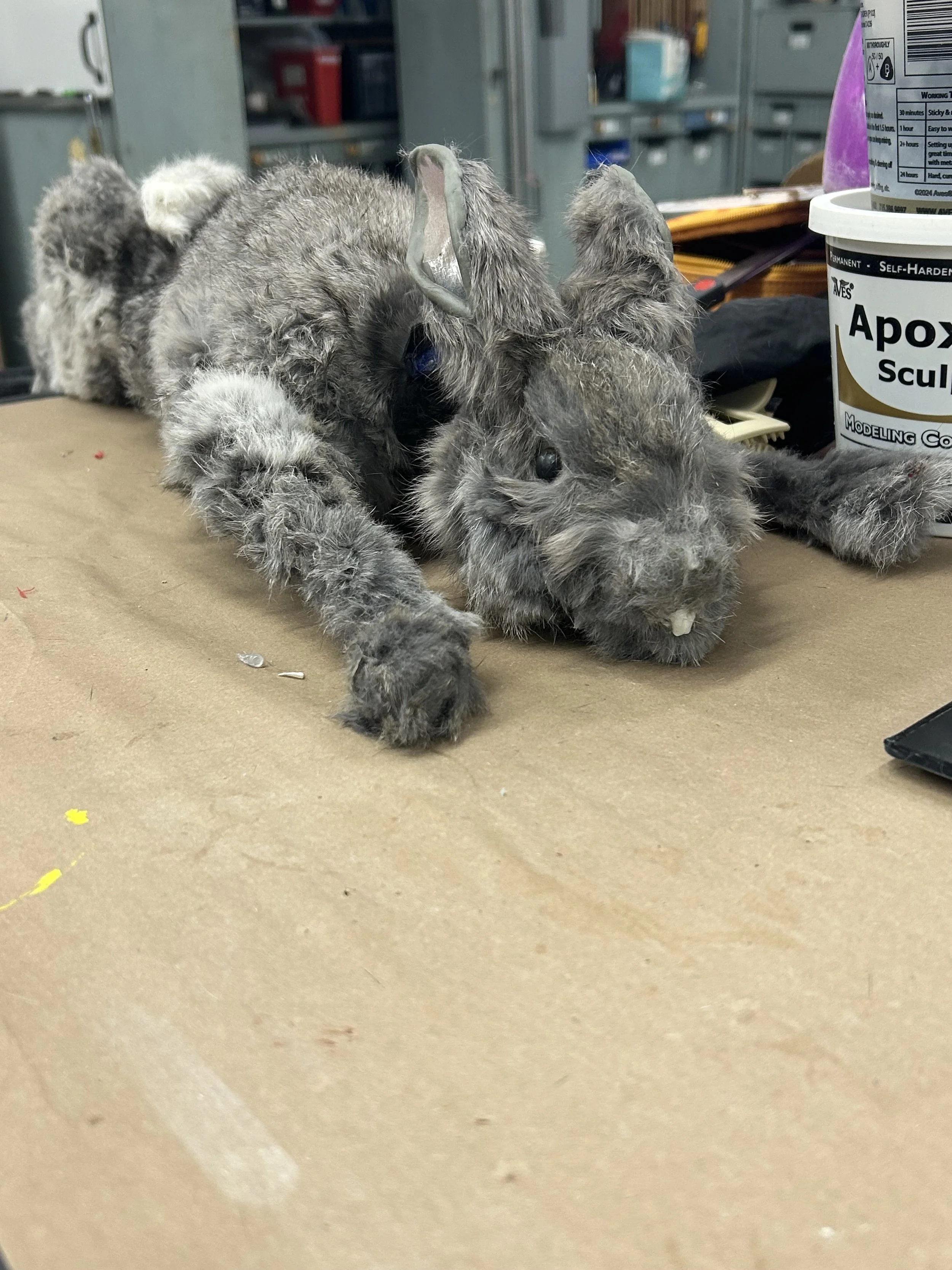 dead rabbit (insulation foam, apoxie sculpt, resin, warbla, fur)
