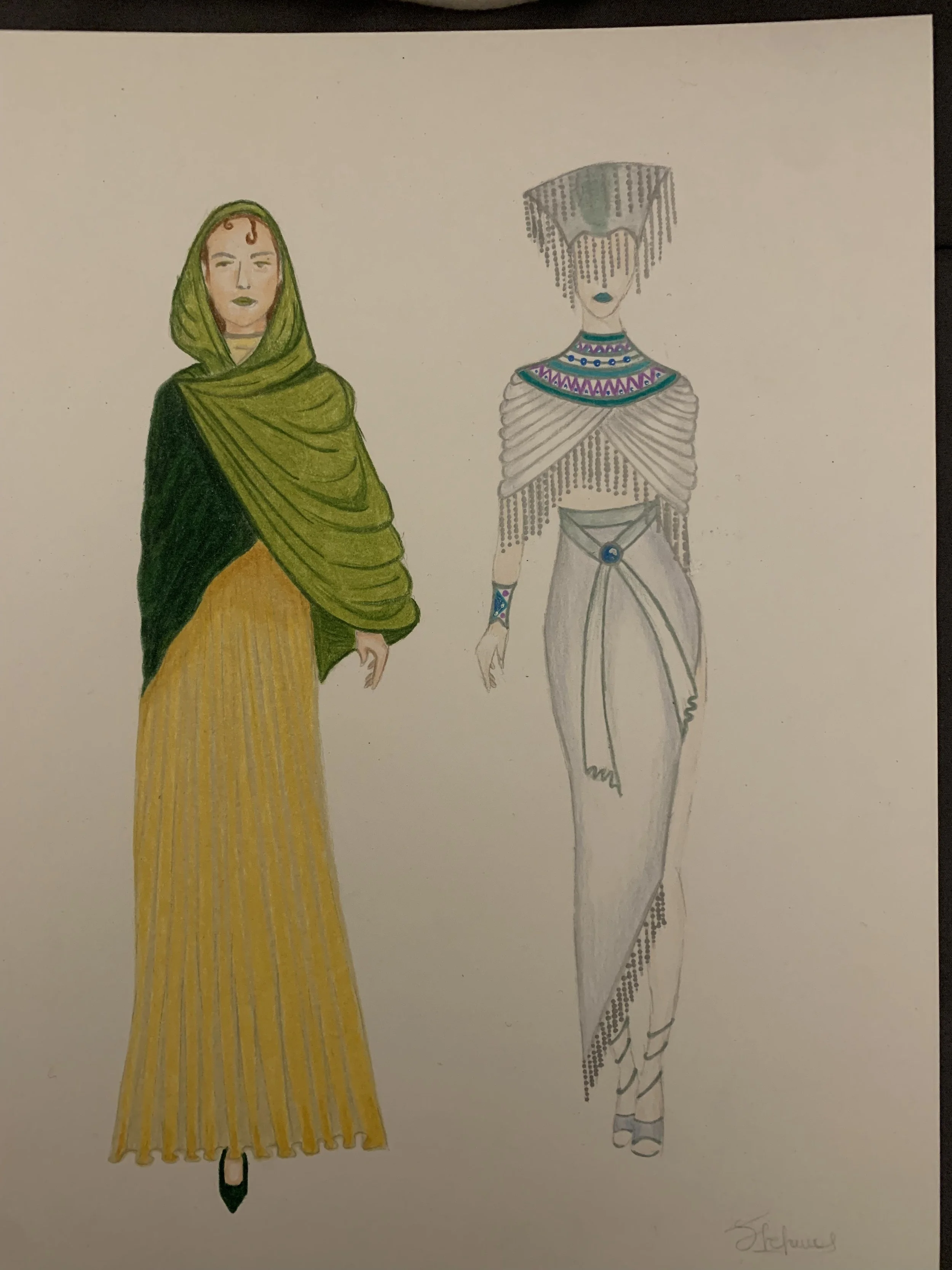 Costume Renderings for Yarrow and Serret.