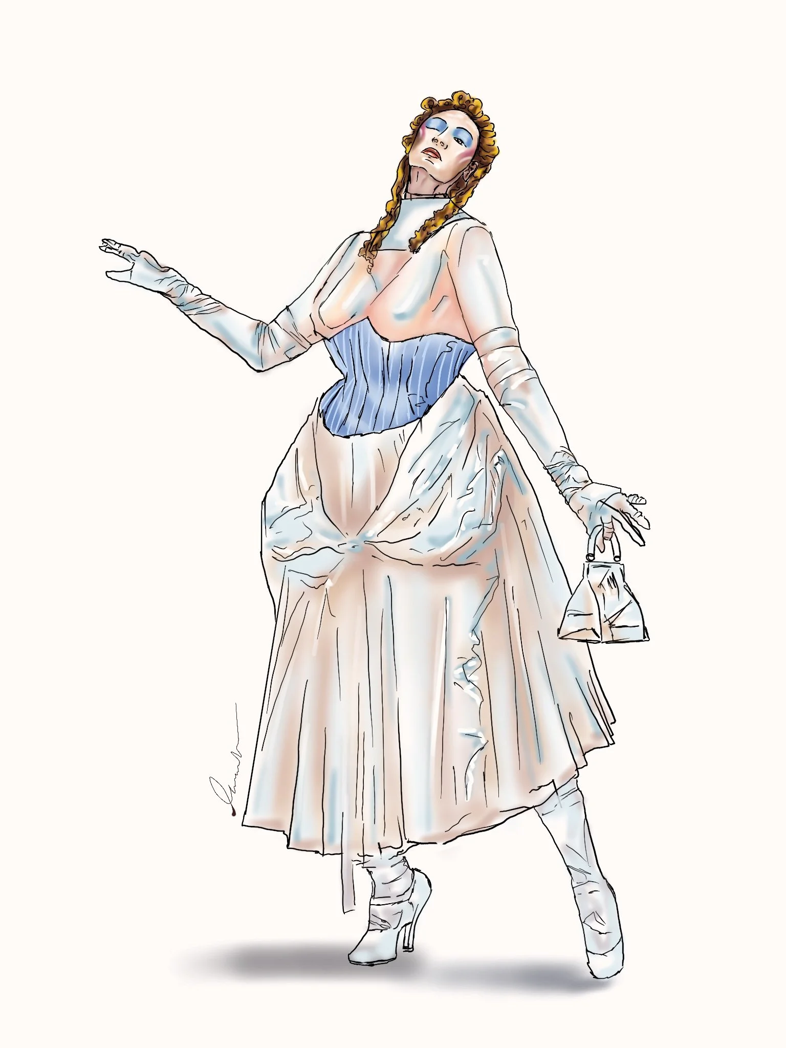 Digital Fashion Illustration - Jon Galliano's Margiela Artisanal Spring 2024 Couture Show - Procreate App [21.6x27.9cm]