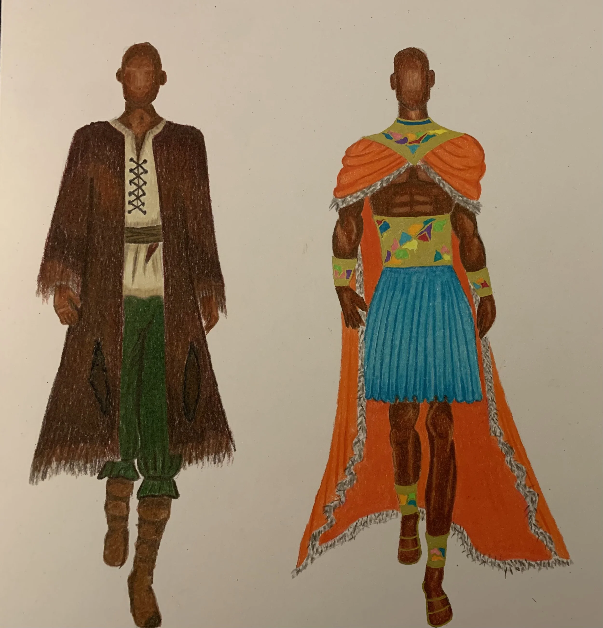 Costume Renderings for Ged at the beginning and the end of the novel.
