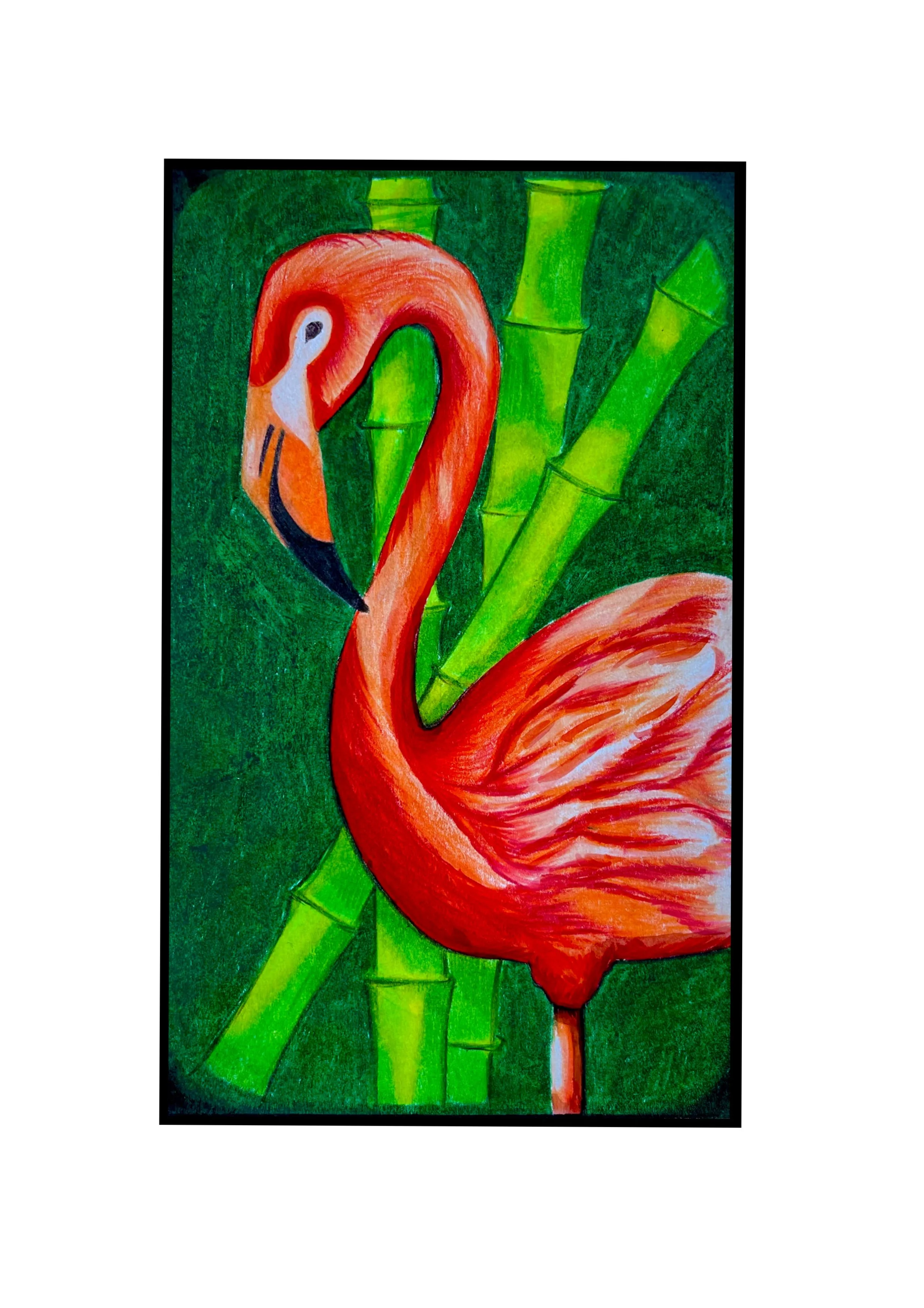 Flamingo Portrait - Colored Pencil on Canson Sketch Paper [14x21.6cm]