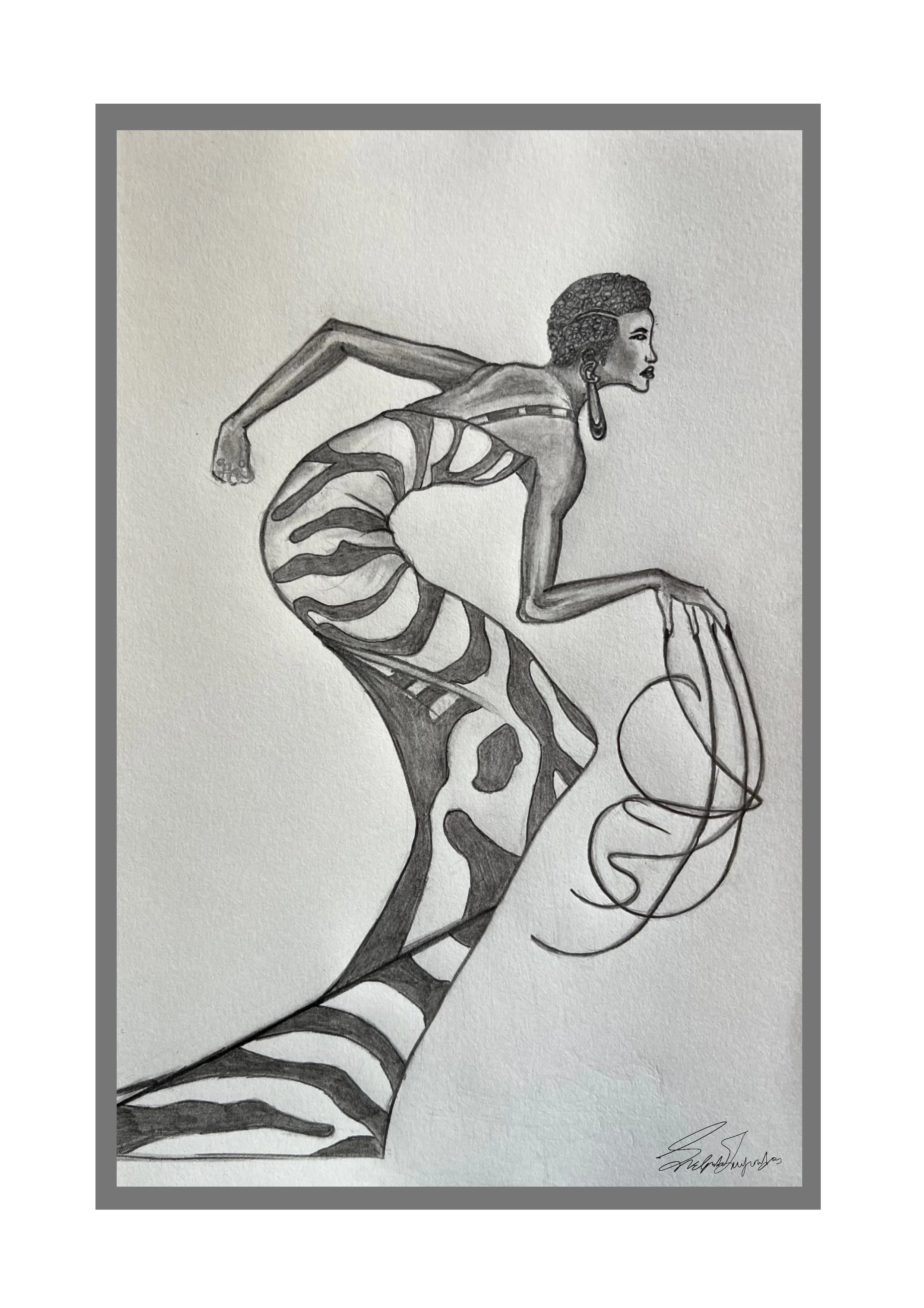 Illustration of Vogue Arabia's Schiaparelli Spring 2021 Couture Cover  - Pencil on Canson Sketch Paper [ 14 x 21.6 cm]