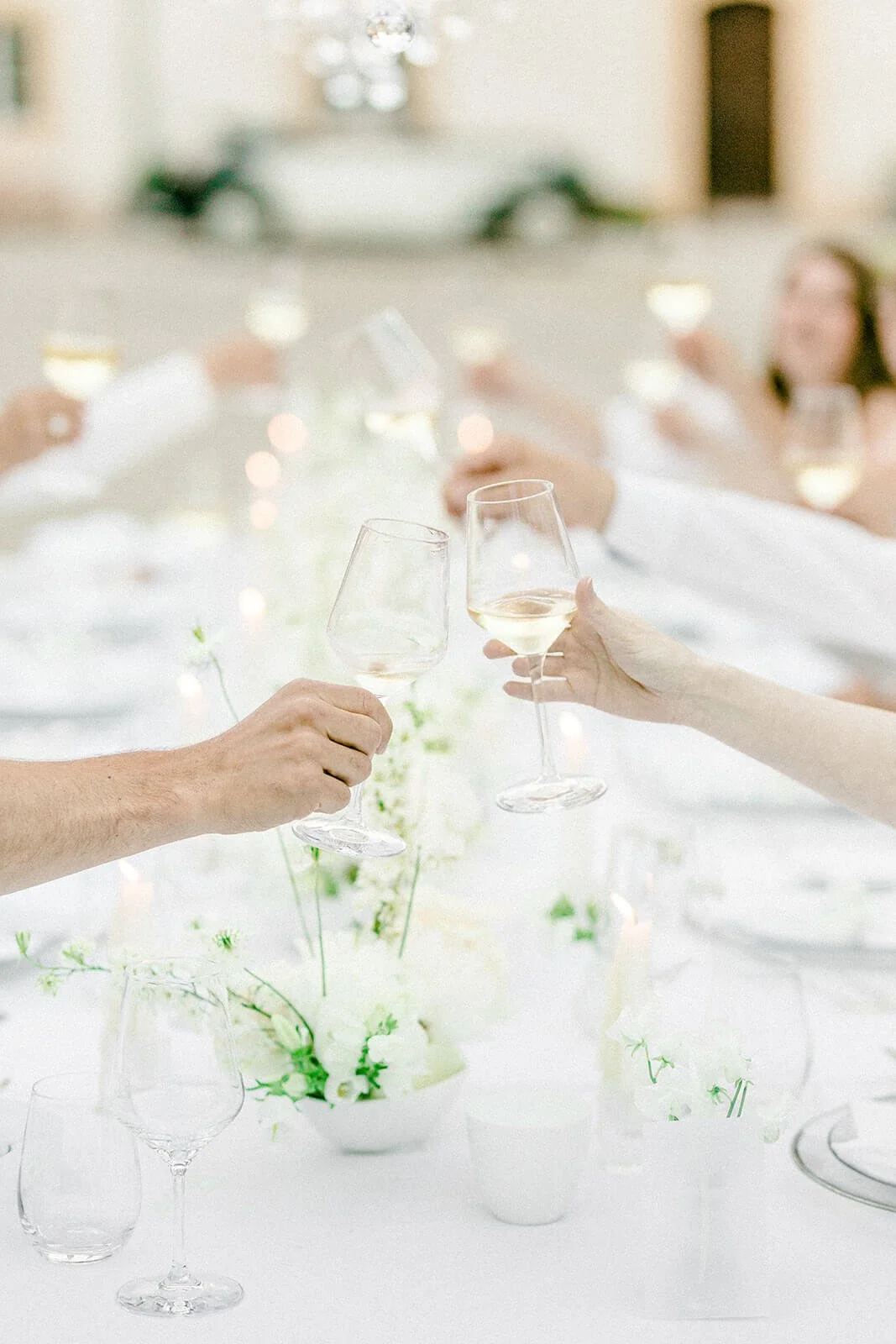 Gäste stoßen mit Weingläsern bei einer Gartenhochzeit an – entspannte Getränkeversorgung und fließender Ablauf im eigenen Garten