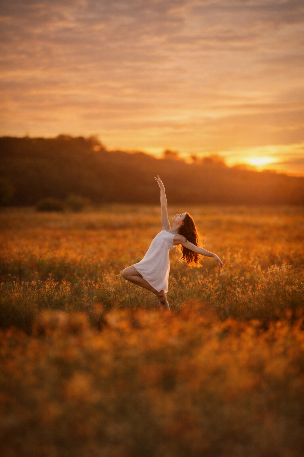 Child twirling in a golden field at sunset during a fine art children’s portrait session in New Jersey