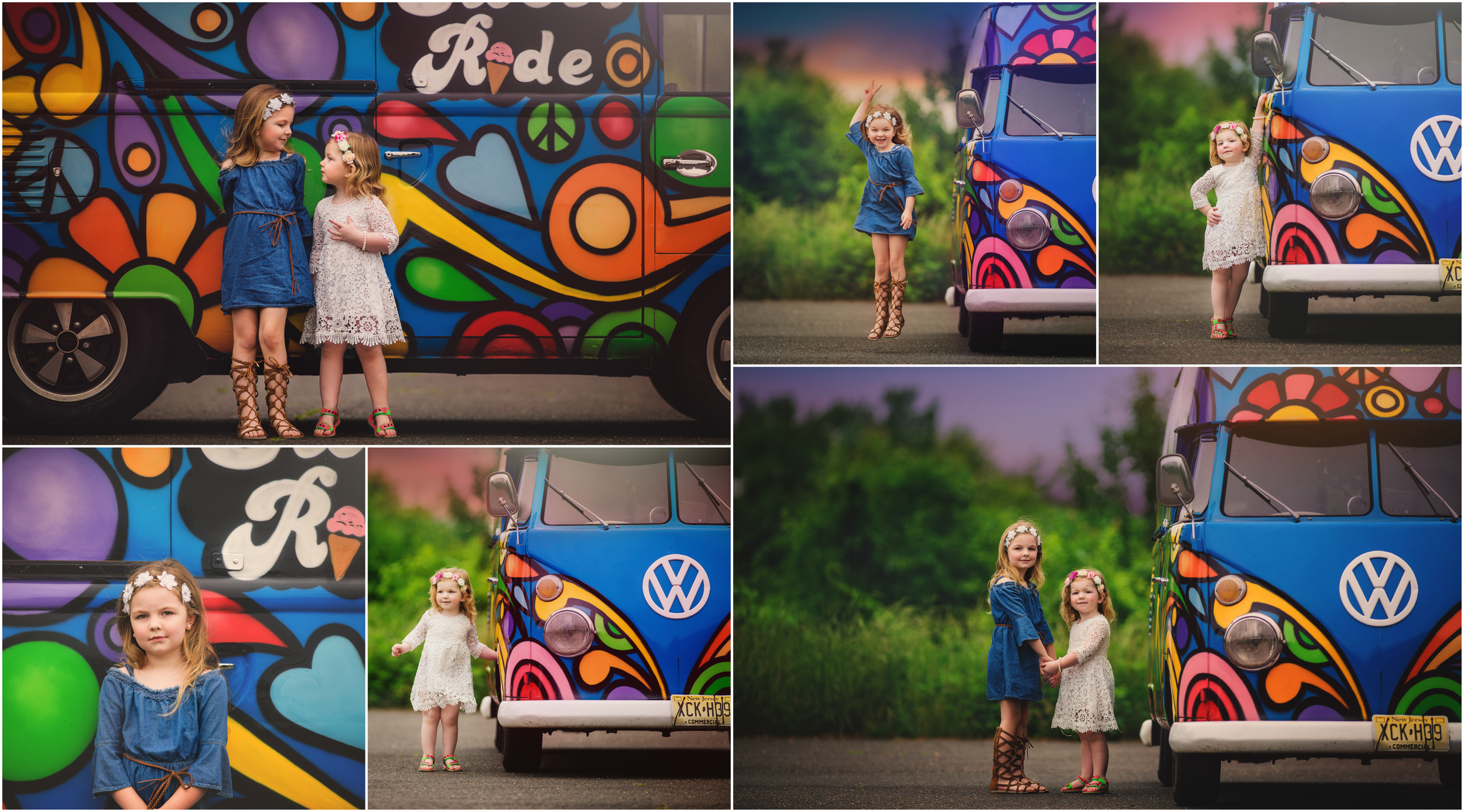 Collage of two sisters photographed together during a joyful family portrait session in Sewell, New Jersey
