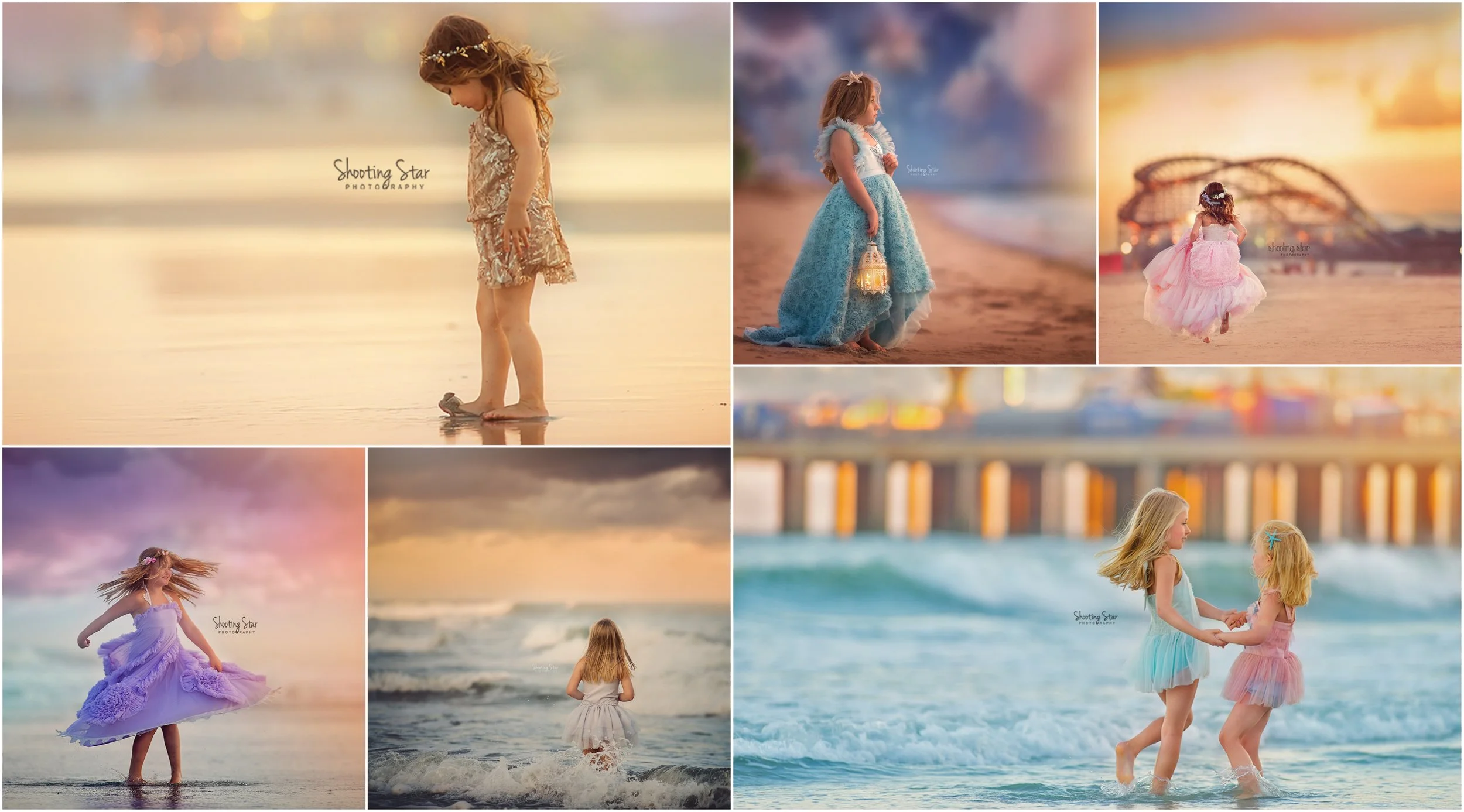 Collage of family beach photography sessions at various Jersey Shore locations in New Jersey including Ocean City, Wildwood, and Sea Isle.