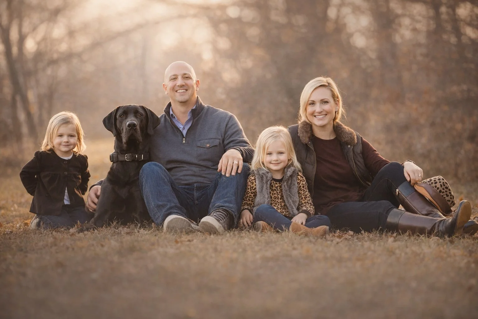 Whole family sitting together during a fall session with a South Jersey family photographer