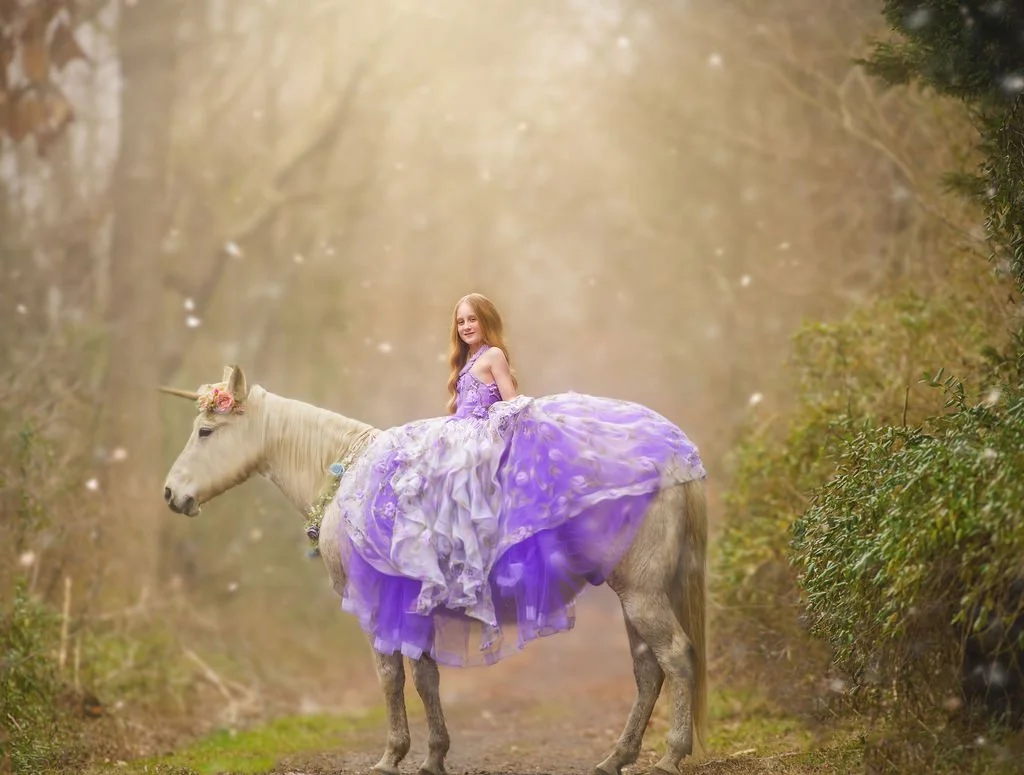 Soft winter light children’s unicorn portrait session in South Jersey