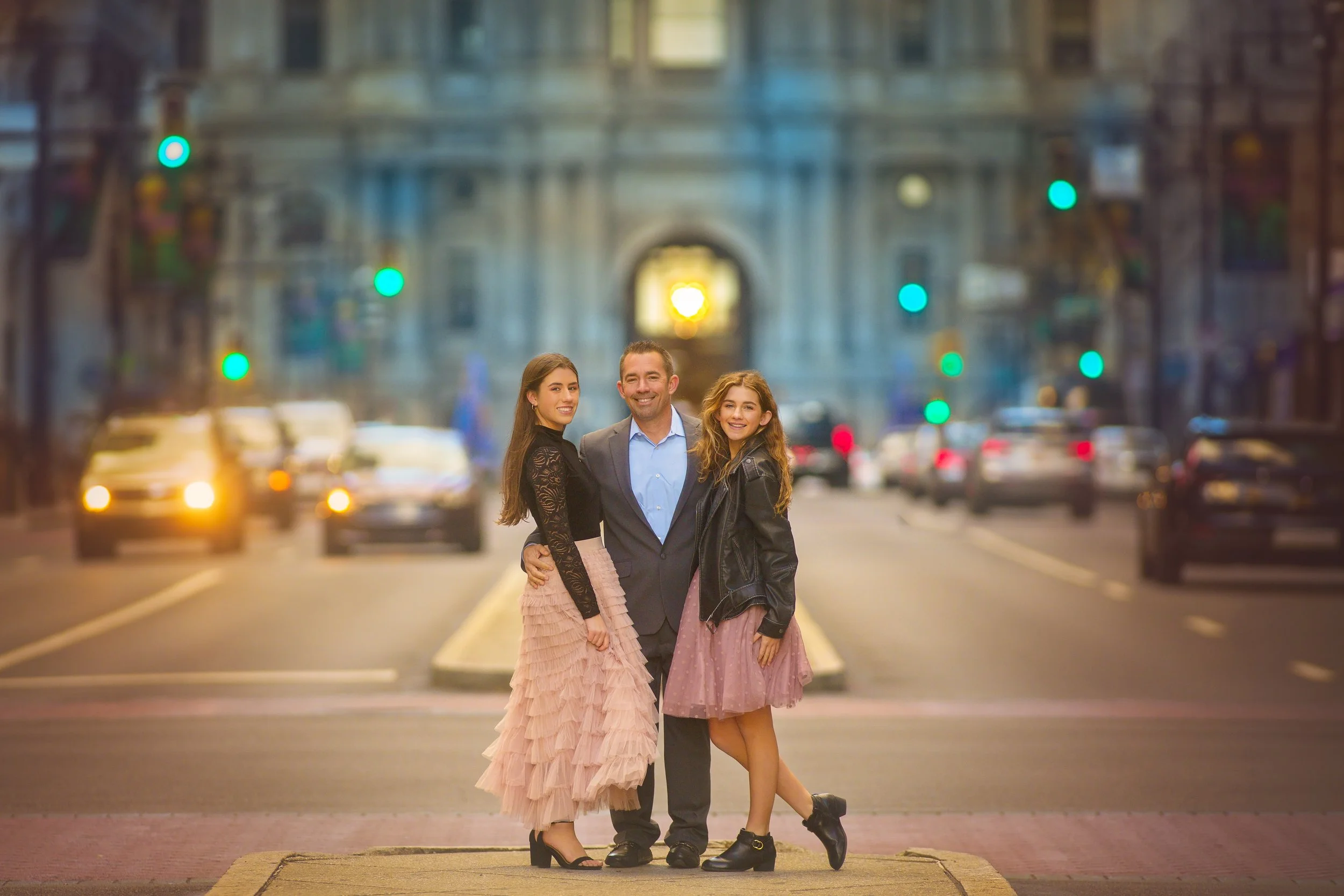 Father with his two daughters during a Philadelphia family photography session
