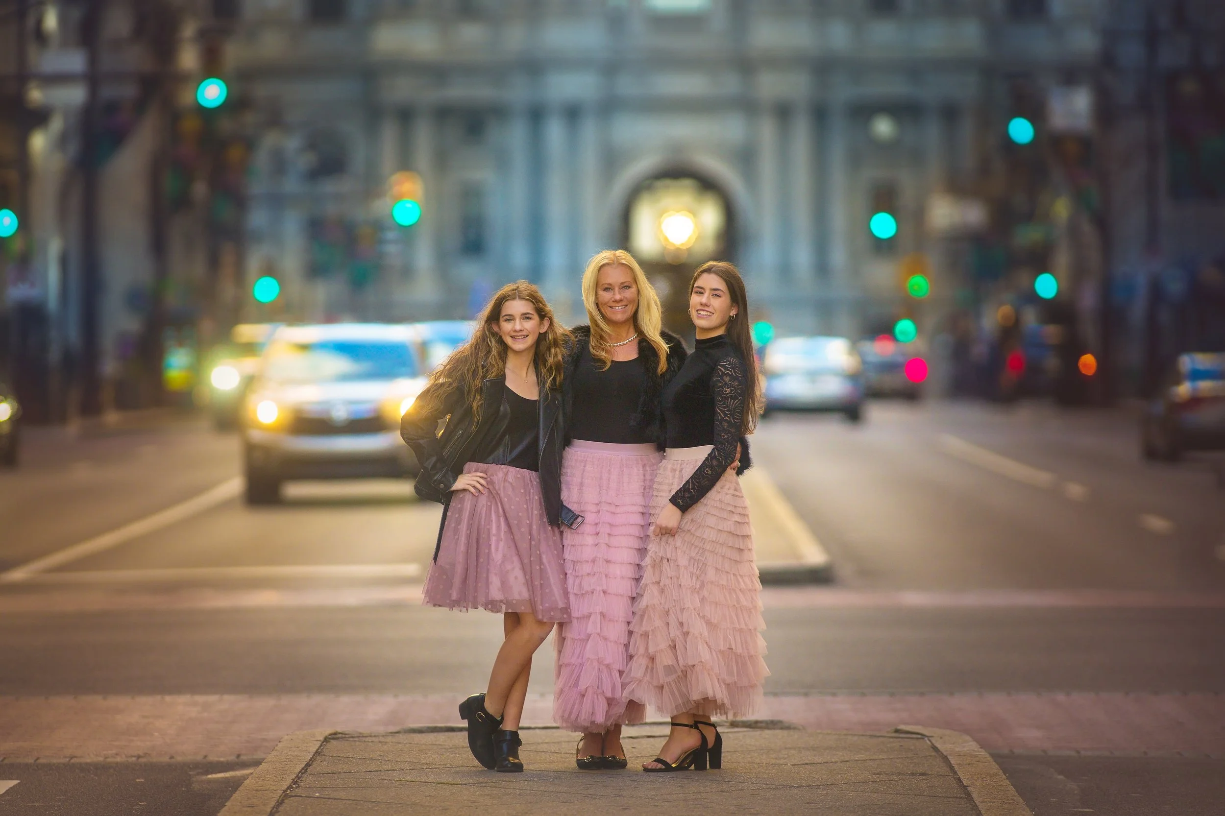 Mom and her daughters walking through downtown Philadelphia