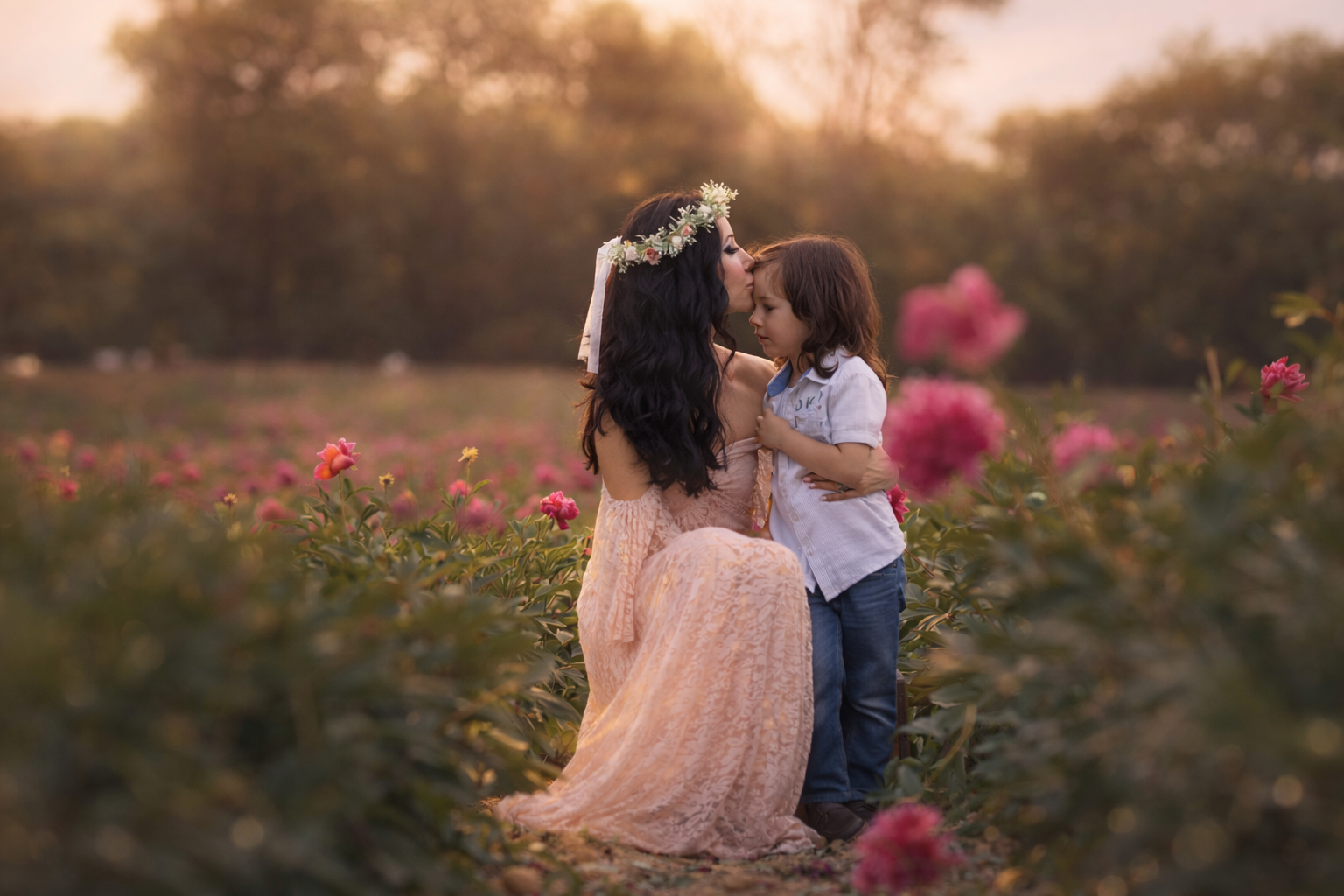 Mother and young son sharing a quiet moment during a fine art family photography session in South Jersey.