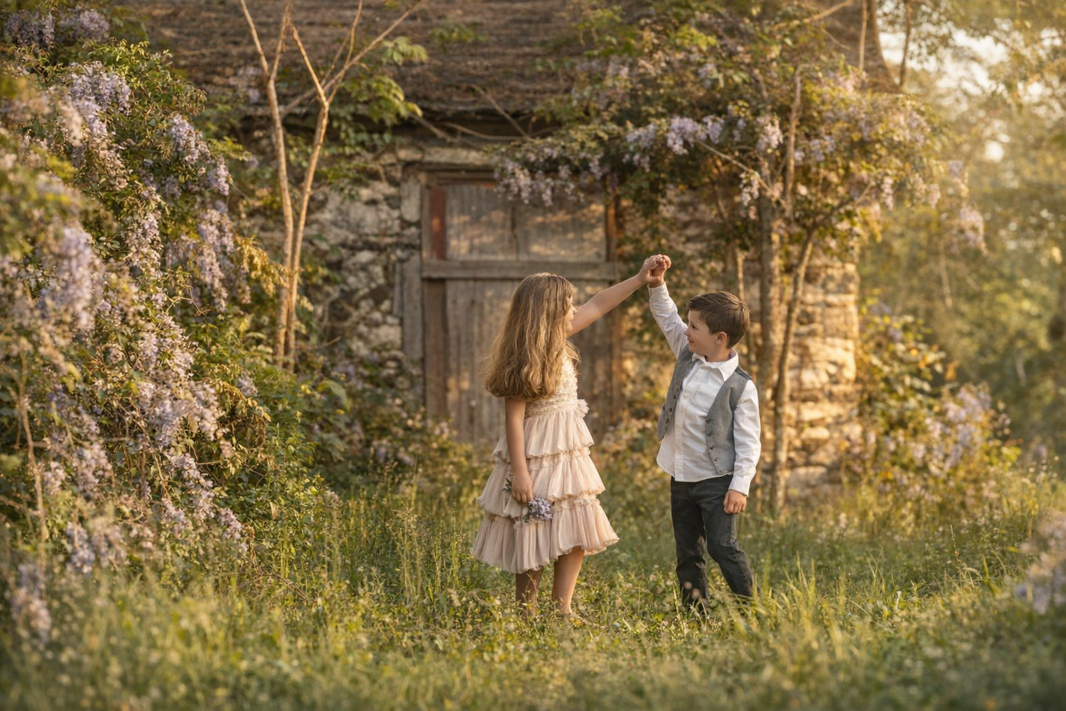 A Vintage-Inspired Brother and Sister Portrait Session Beneath the Wisteria | South Jersey Photographer