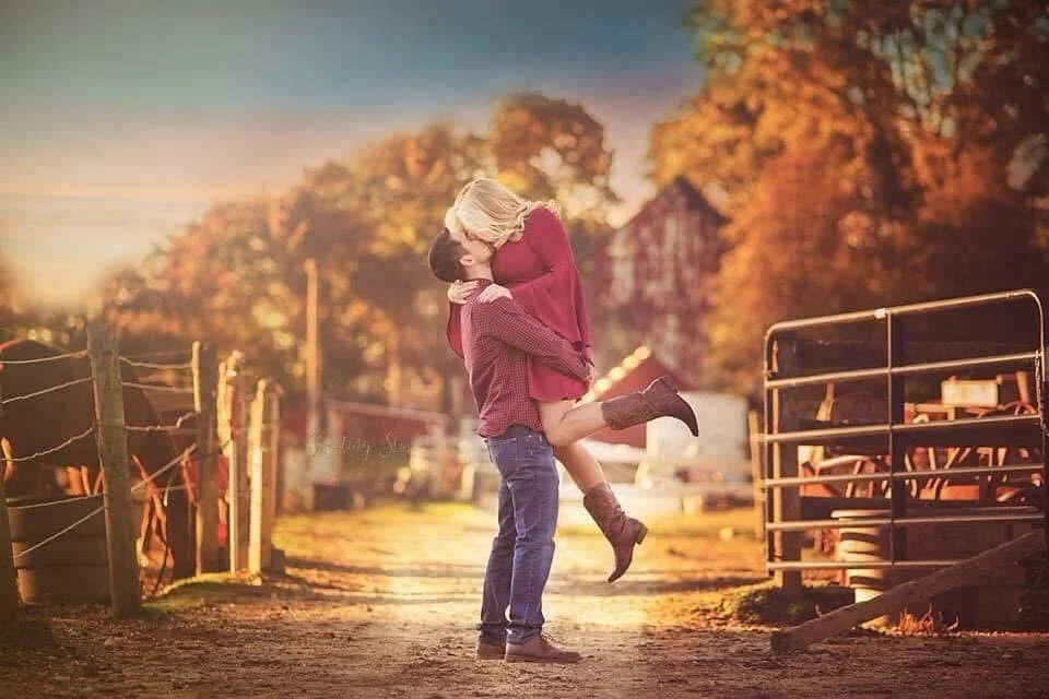 couple during an engagement session in Mullica Hill New Jersey with a romantic outdoor setting
