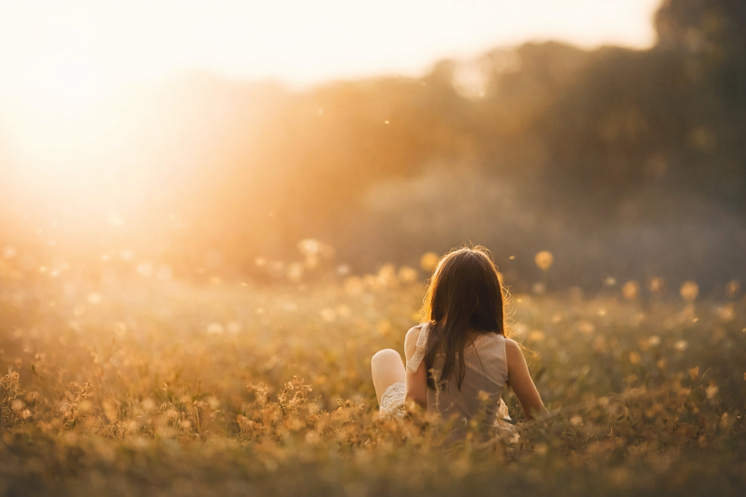 Child lying in a golden field during a fall fine art portrait session in New Jersey with warm sunset light