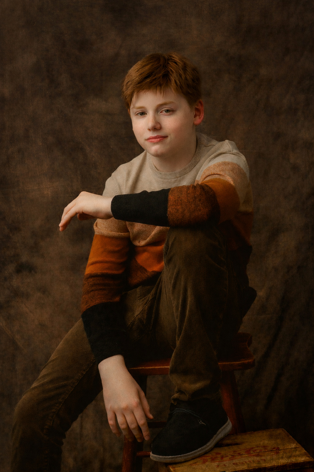 Rocco, age fourteen, photographed during a fine art teen portrait session in a studio in New Jersey.