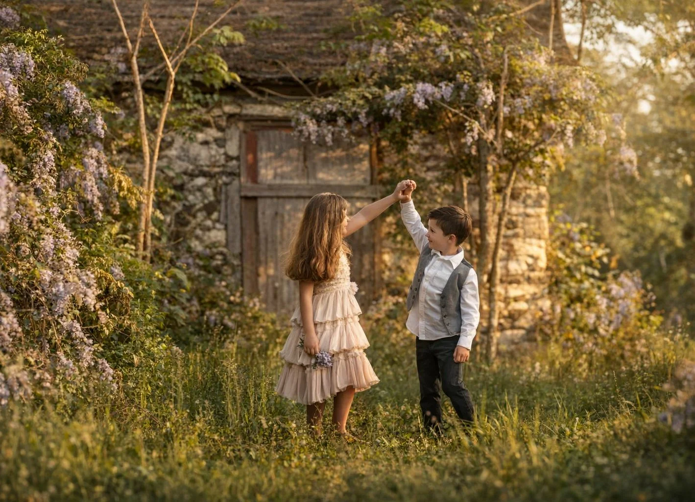 kids playing in the wisteria