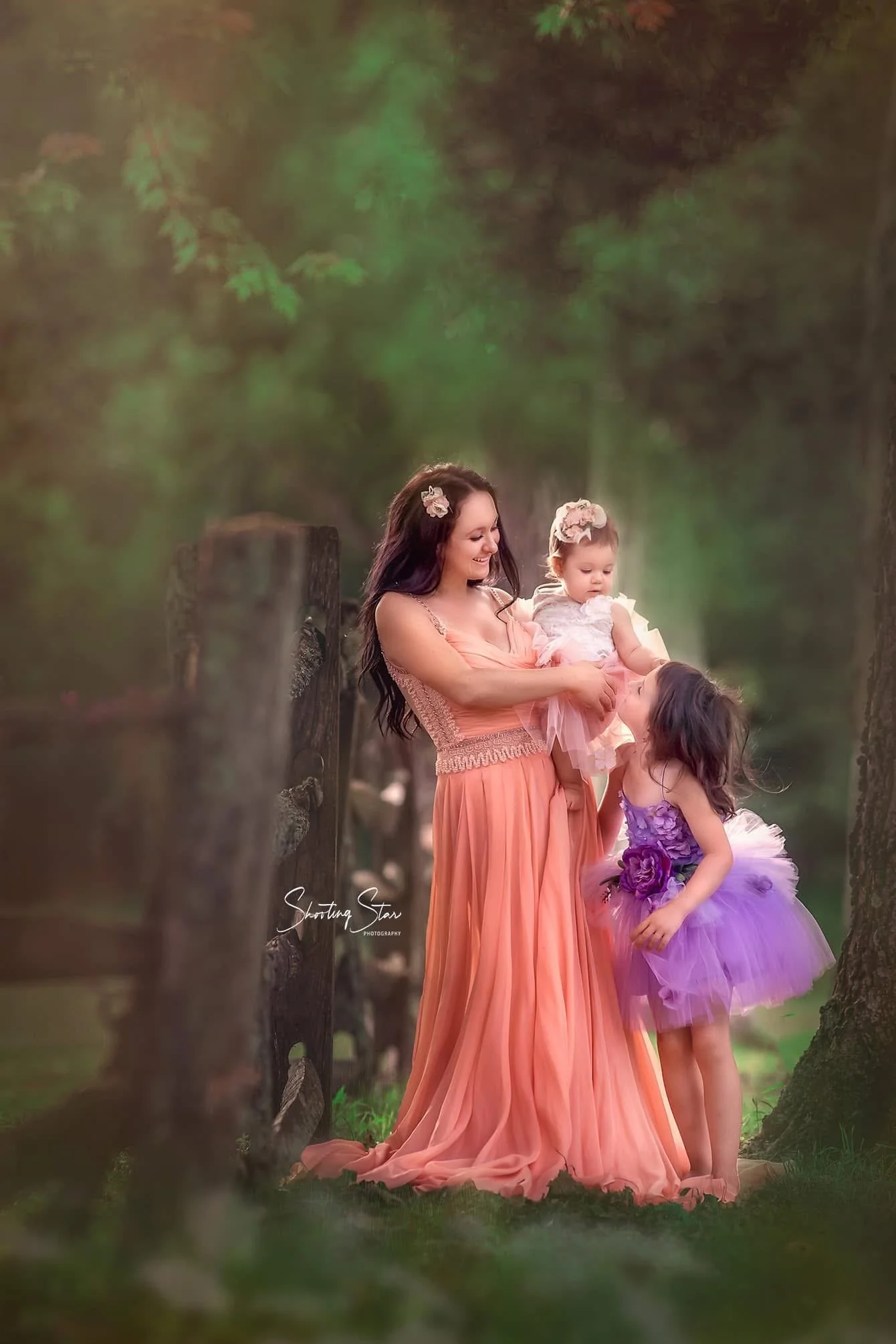 Mother and her two daughters photographed together at Batsto Village in natural light