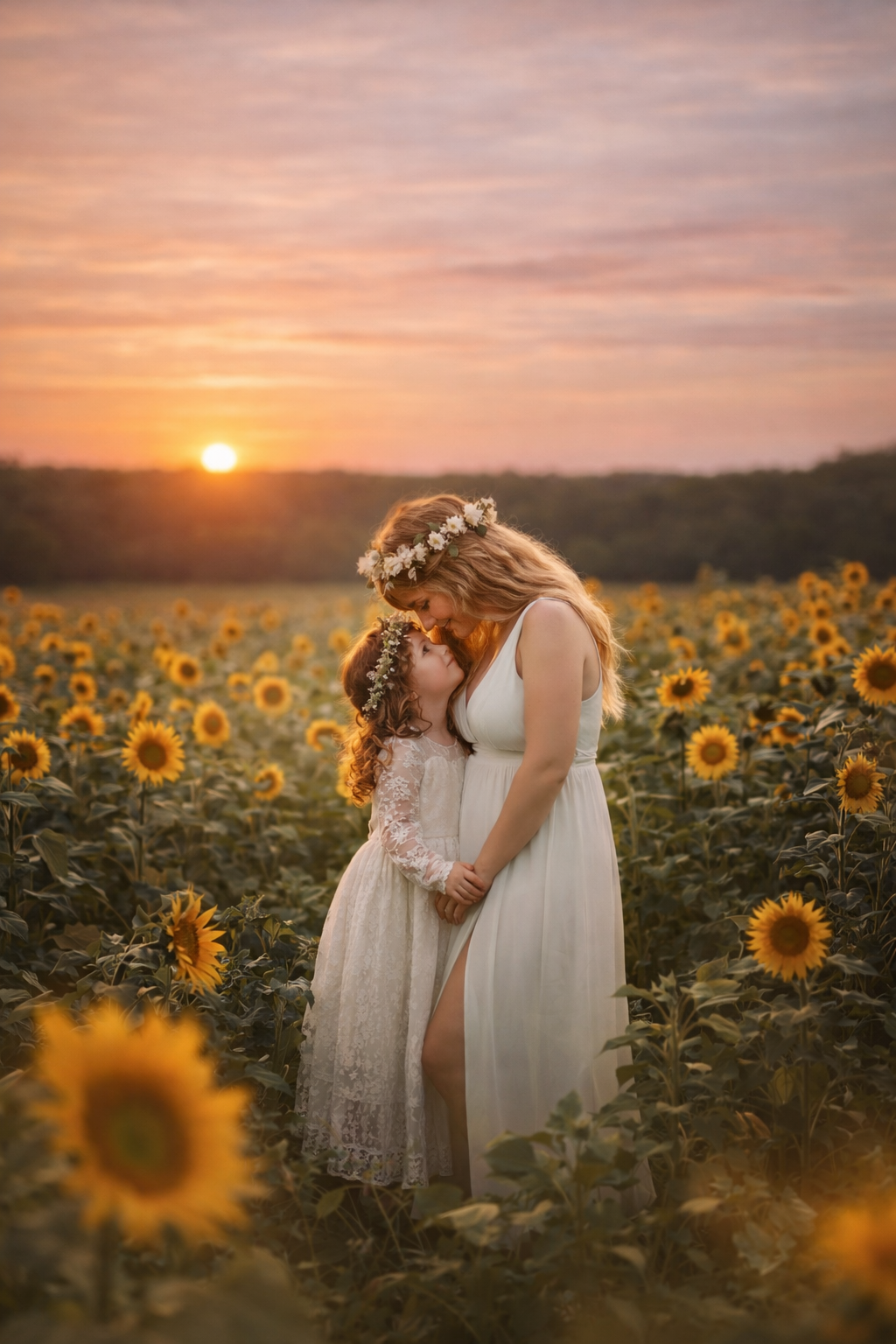 mom and daughter having a moment at dalton farms in swedesboro new jersey among the sunflowers