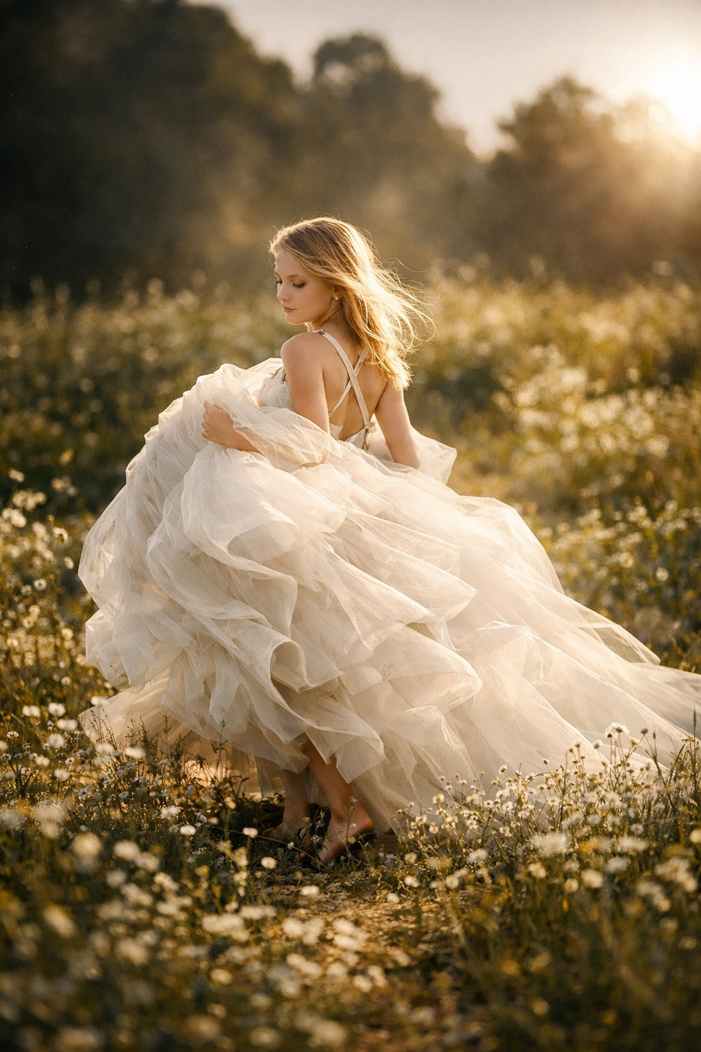 Child portrait in a wildflower meadow with warm sunset light in South Jersey captured during a fine art photography session.